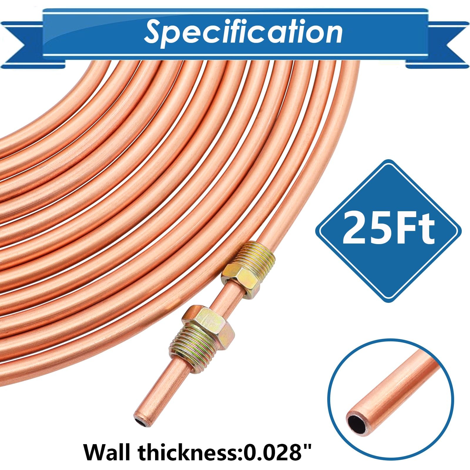 Eoppen 1/4Inch x 25 ft Brake Line Tubing Kit Flexible 1/4 Inch Gold, Gold