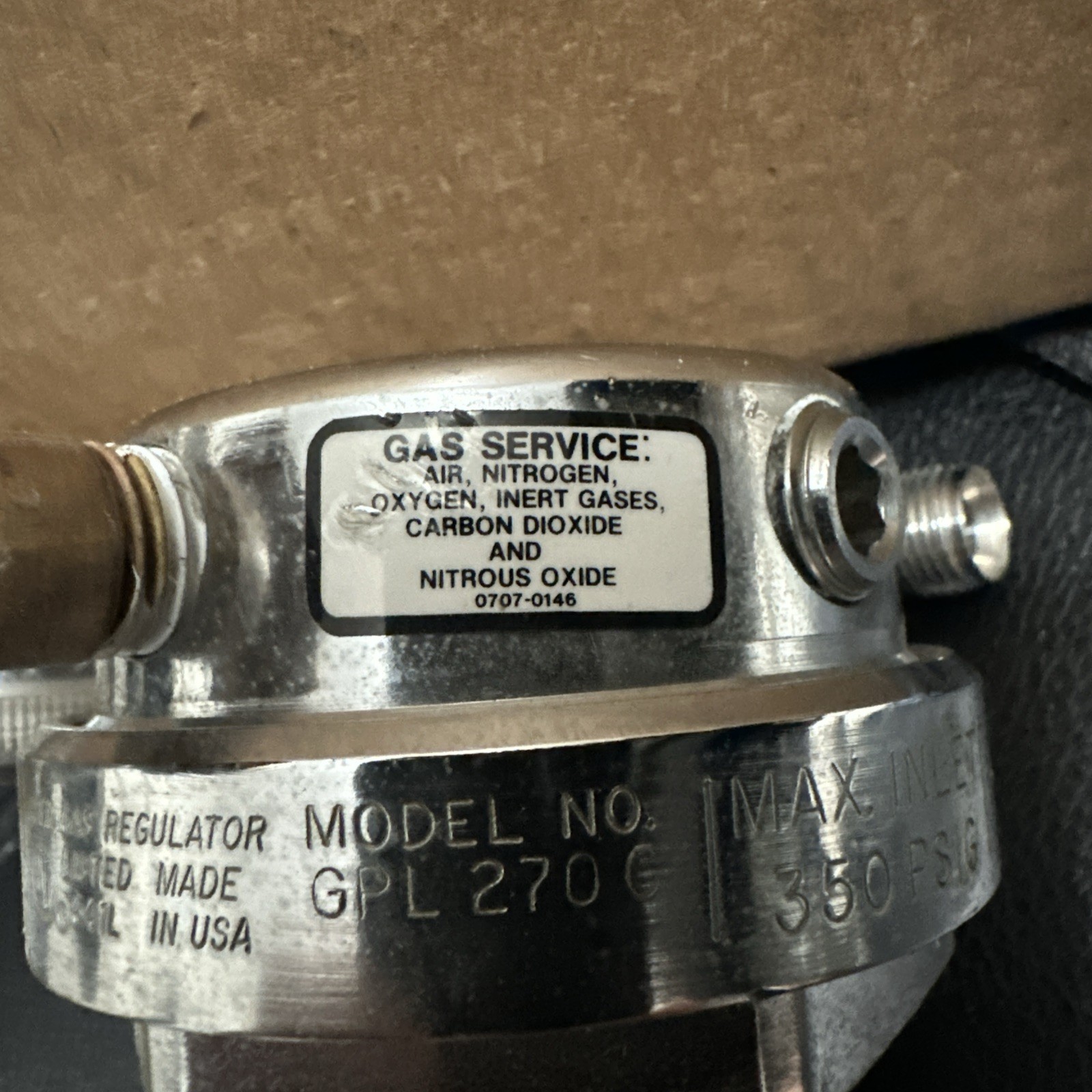 OSC HPL270C High Purity Compressed Gas Regulator, Max Inlet Pressure 350psig