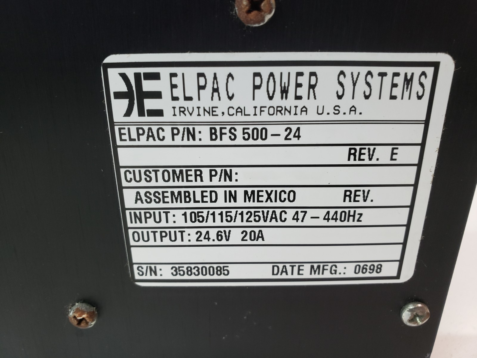 ELPAC BFS 500-24 Power Supply Output 24.6v 20a