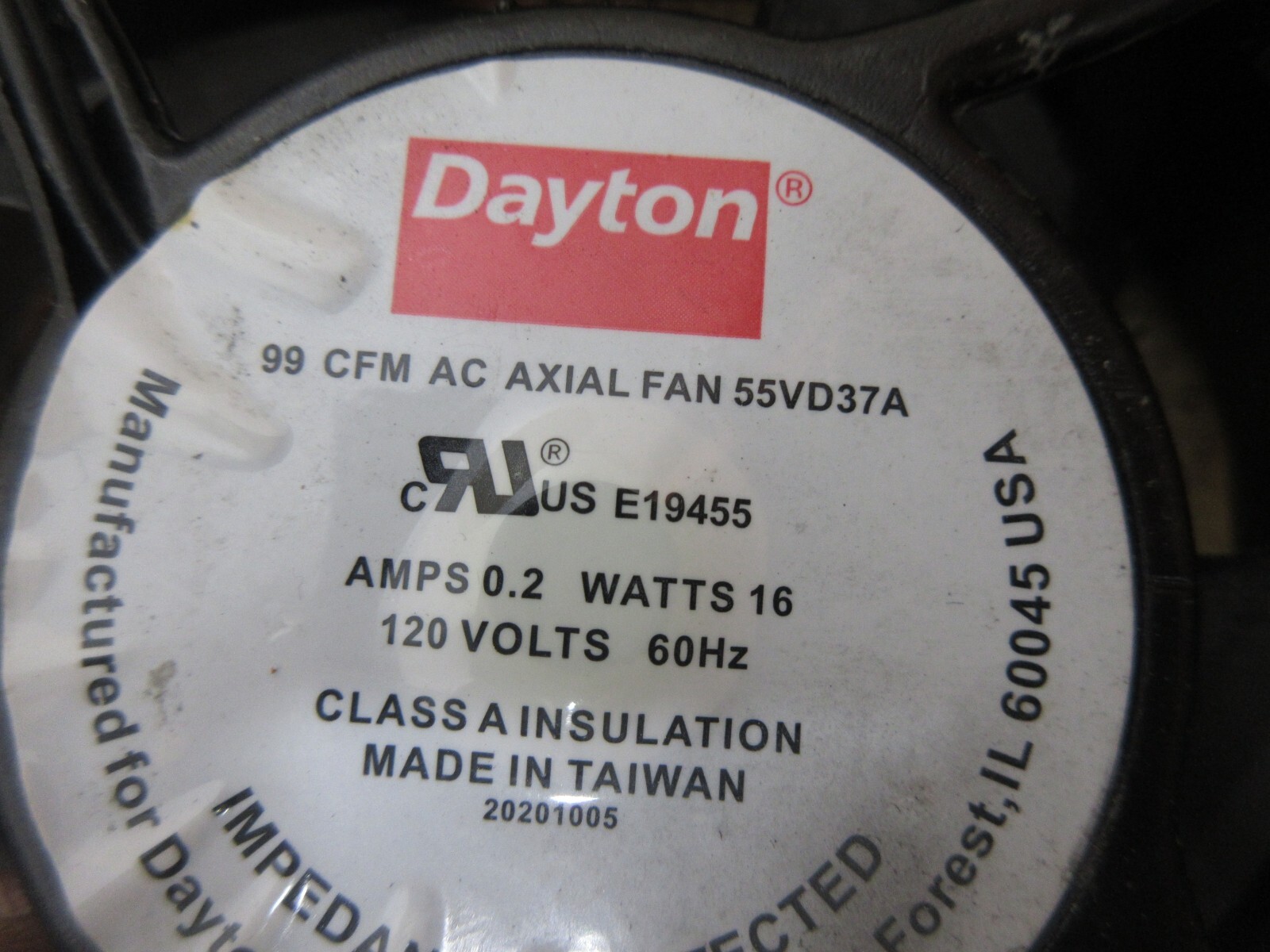 DAYTON 99 CFM AC AXIAL FAN 55VD37A 120V 60HZ EACH 1