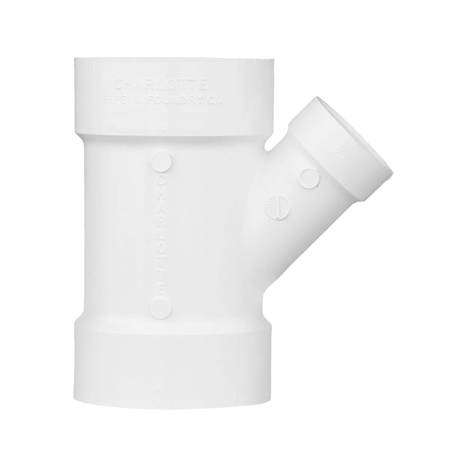 Charlotte Pipe 4x4x2 Inch White Hose Pipe Fitting for DWV Applications