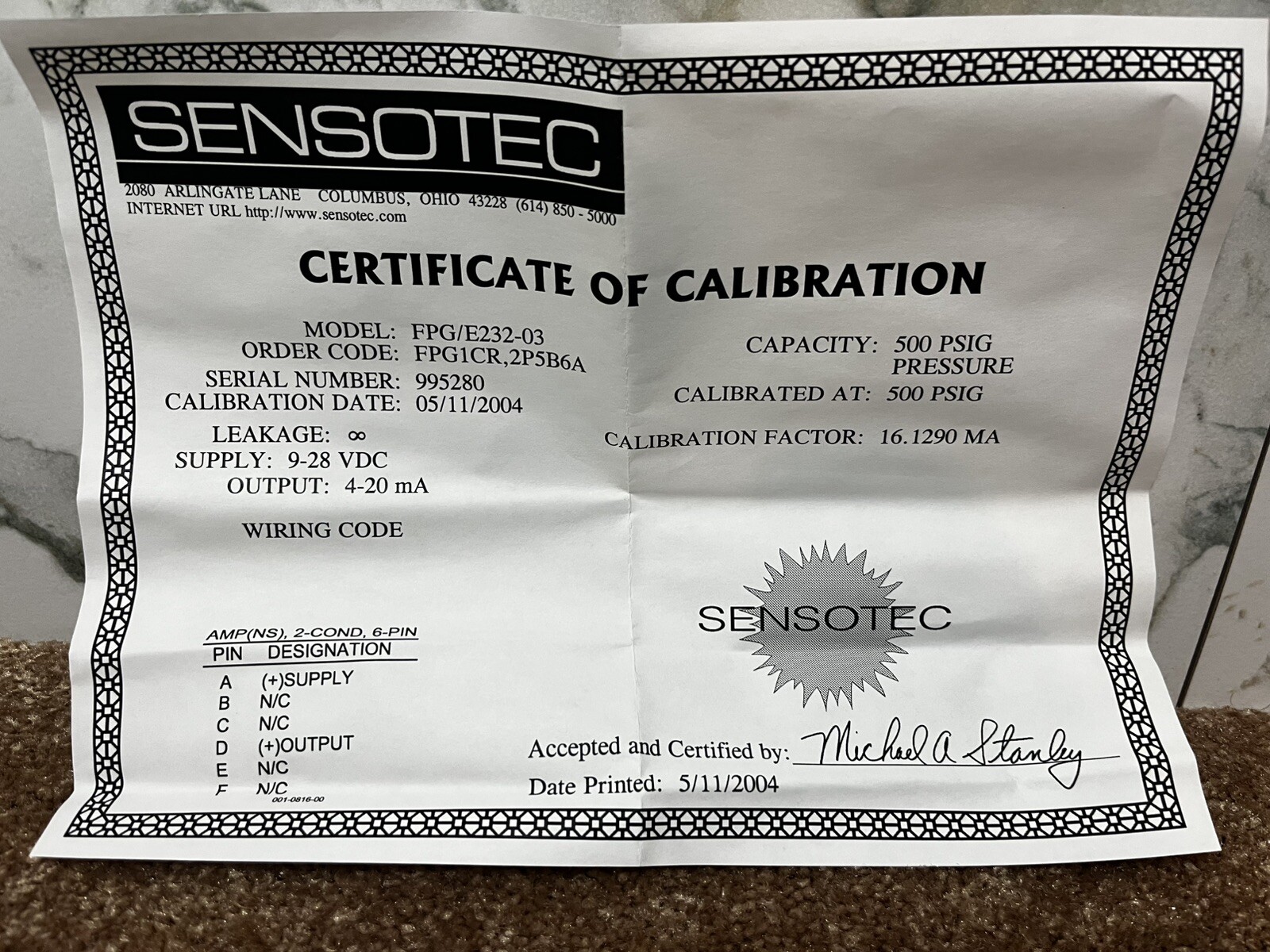 HONEYWELL SENSOTEC AMPLIFIED TRANSDUCER SENSOR FPG/E232-03 060-E232-03 995280