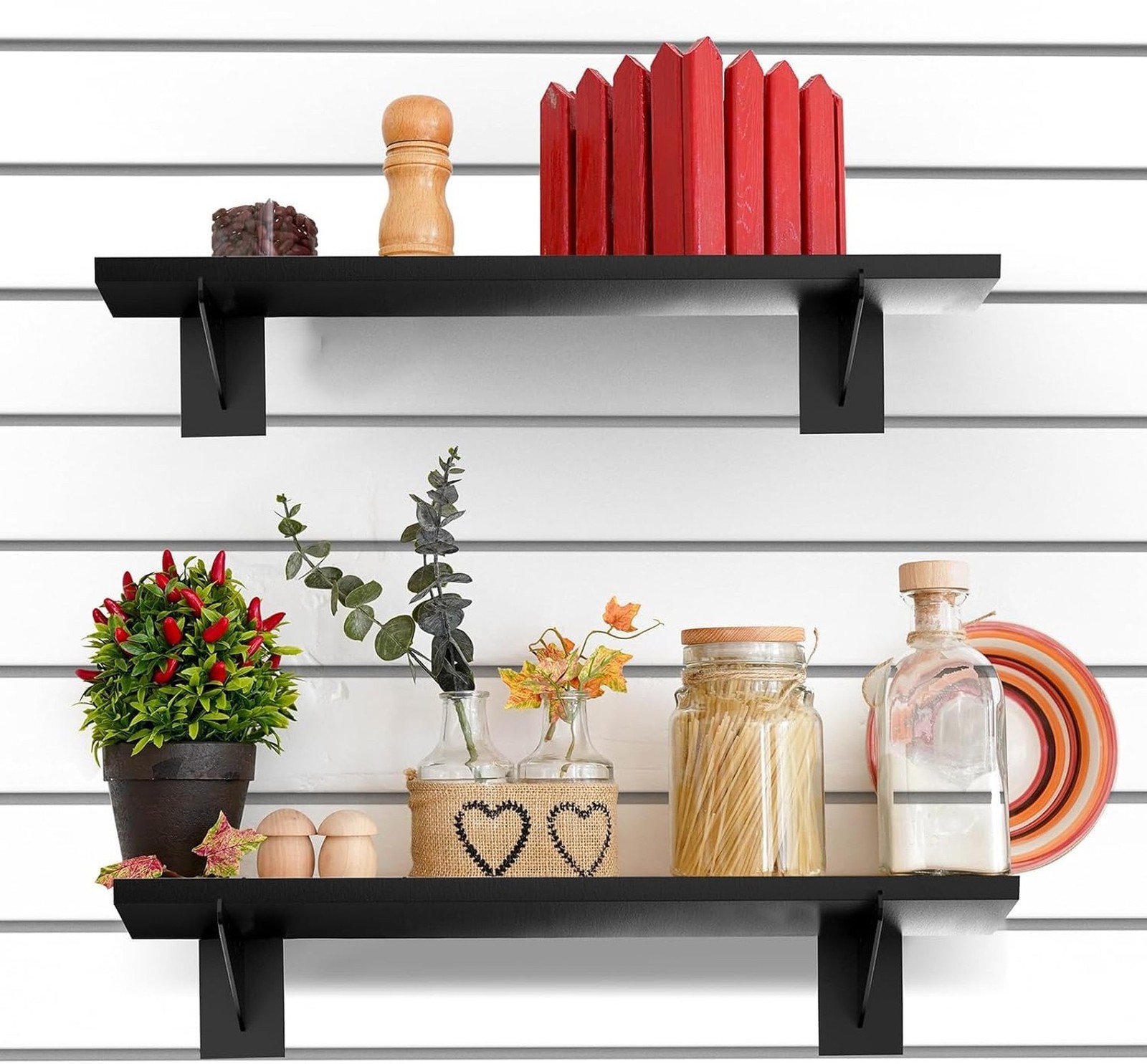 8 Pack Wooden Slatwall Shelf, 23.6″D x 11.8″W Slatwall Shelves with Metal Bra…