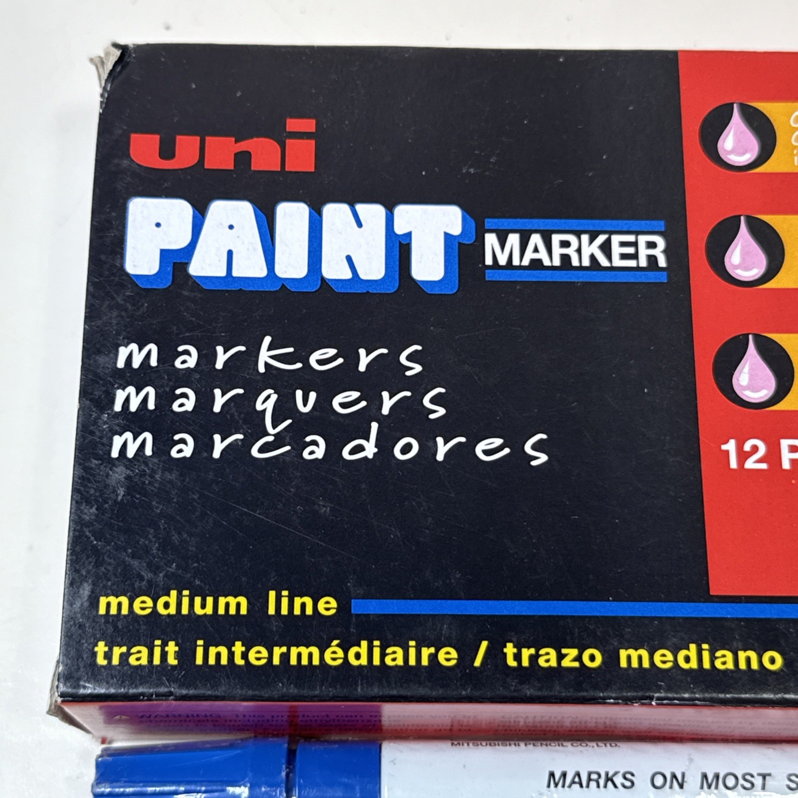 Uni-Paint 63603 Permanent Marker, Medium Tip, Blue Color Family, Paint, 12 Pk