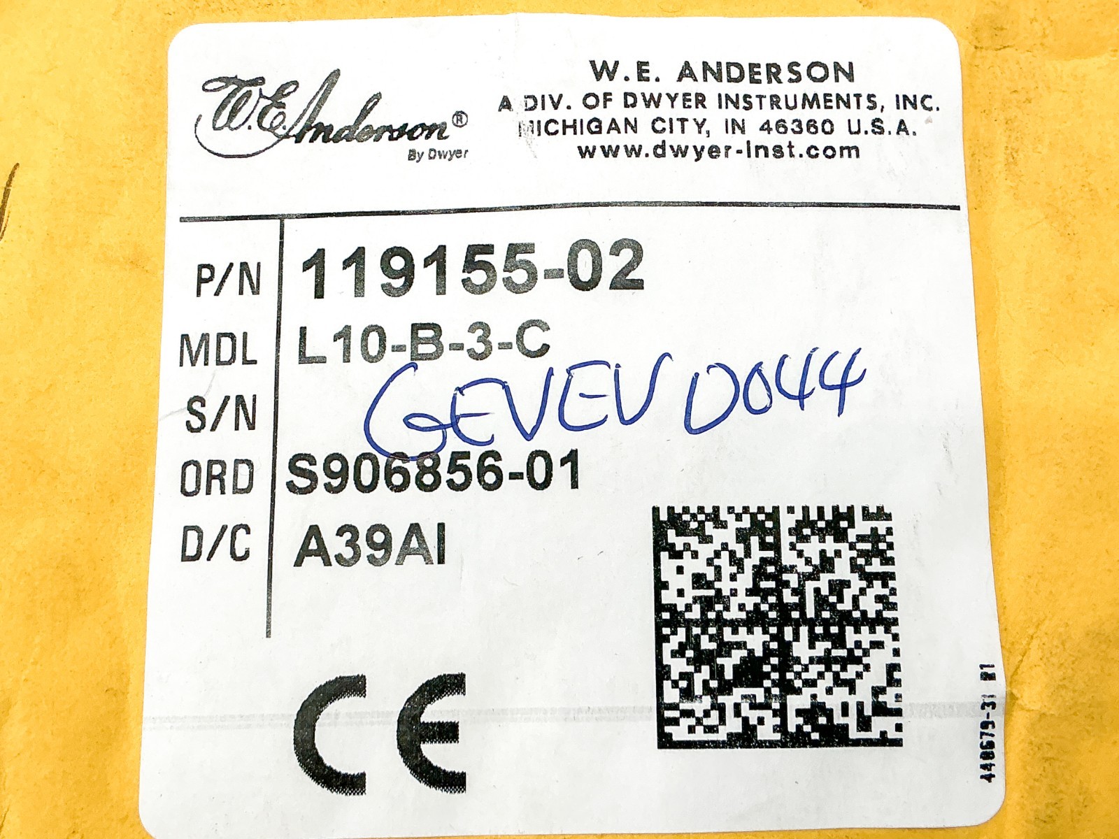New W.E Anderson L10-B-3-C Float Switch 200VDC 1.5A 119155-02