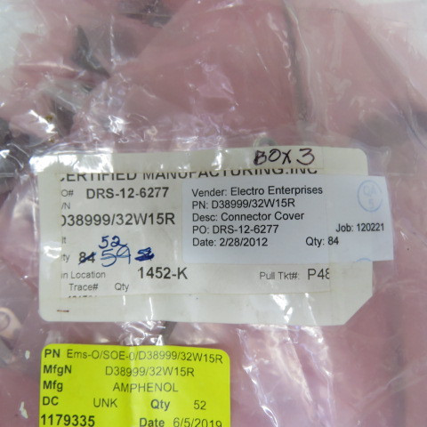 Amphenol D38999/32W15R Qty of 10 per Lot PLUG COVER SHLL SIZE 15 ALUMINUM; Conn