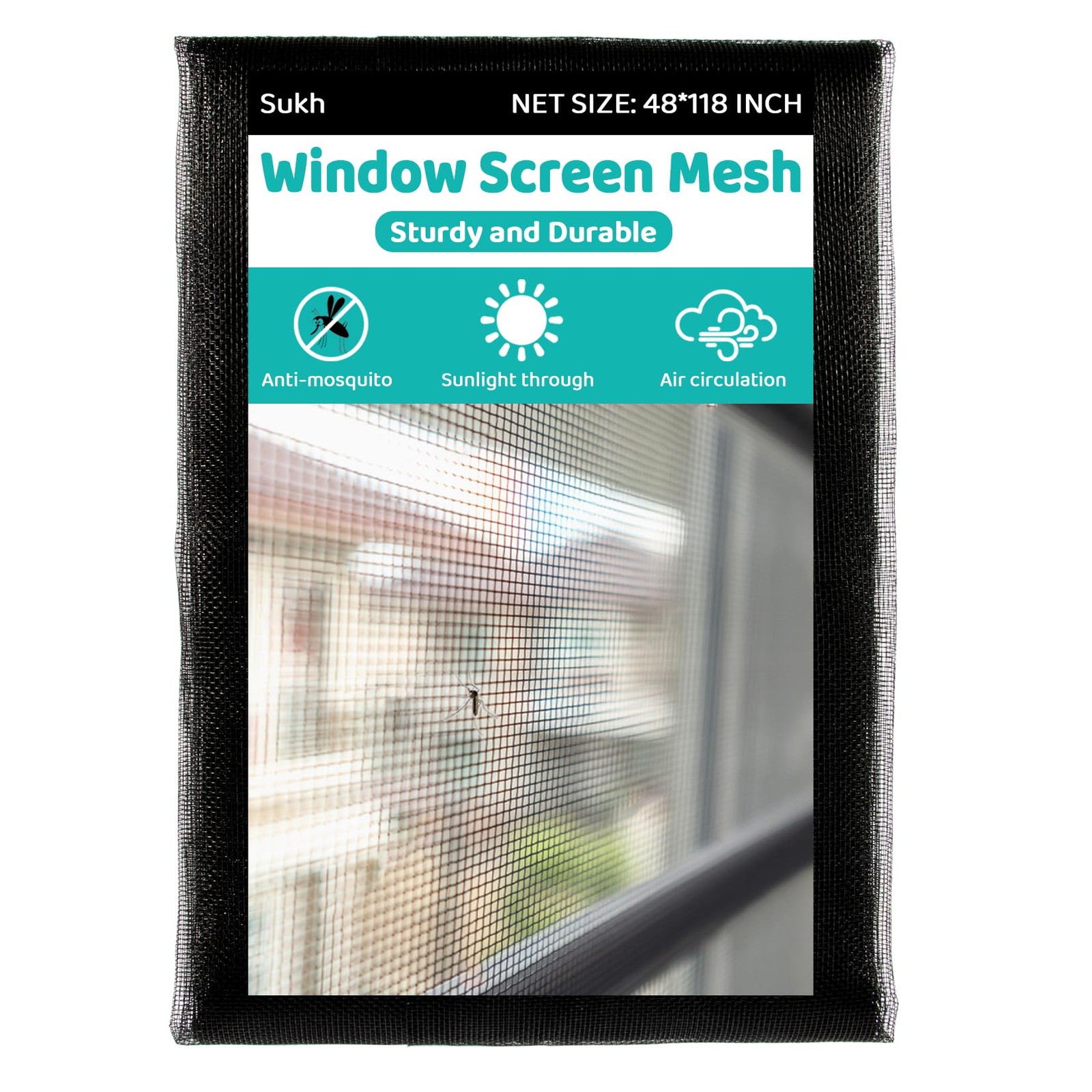 Sukh 48 * 118 Window Screen Mesh – Door Replacement 4*9.83ft, Black