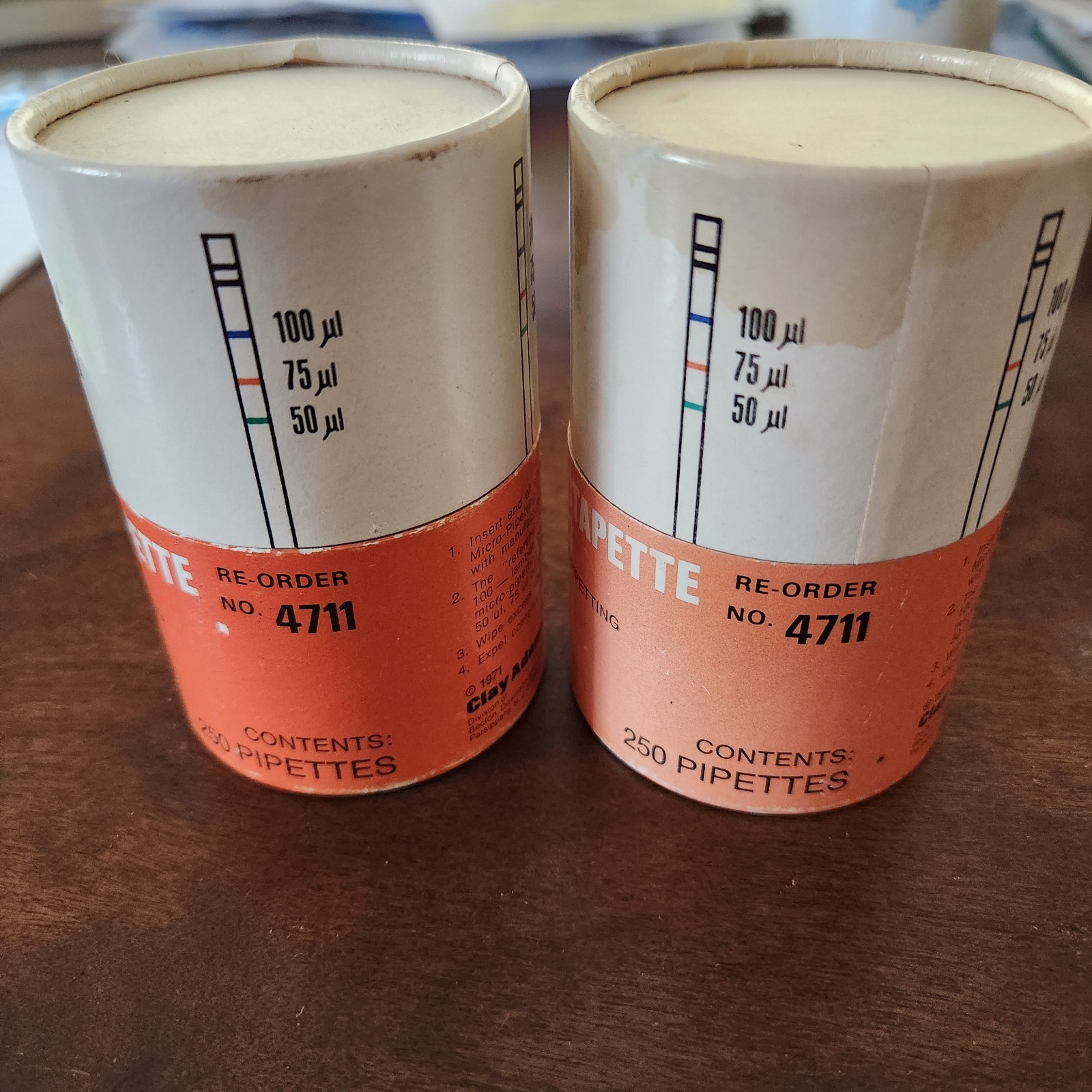 Vintage 1971 Clay Adams Micro-Selectapette Pipette Tips 50-75-100 ul 2PK Partial