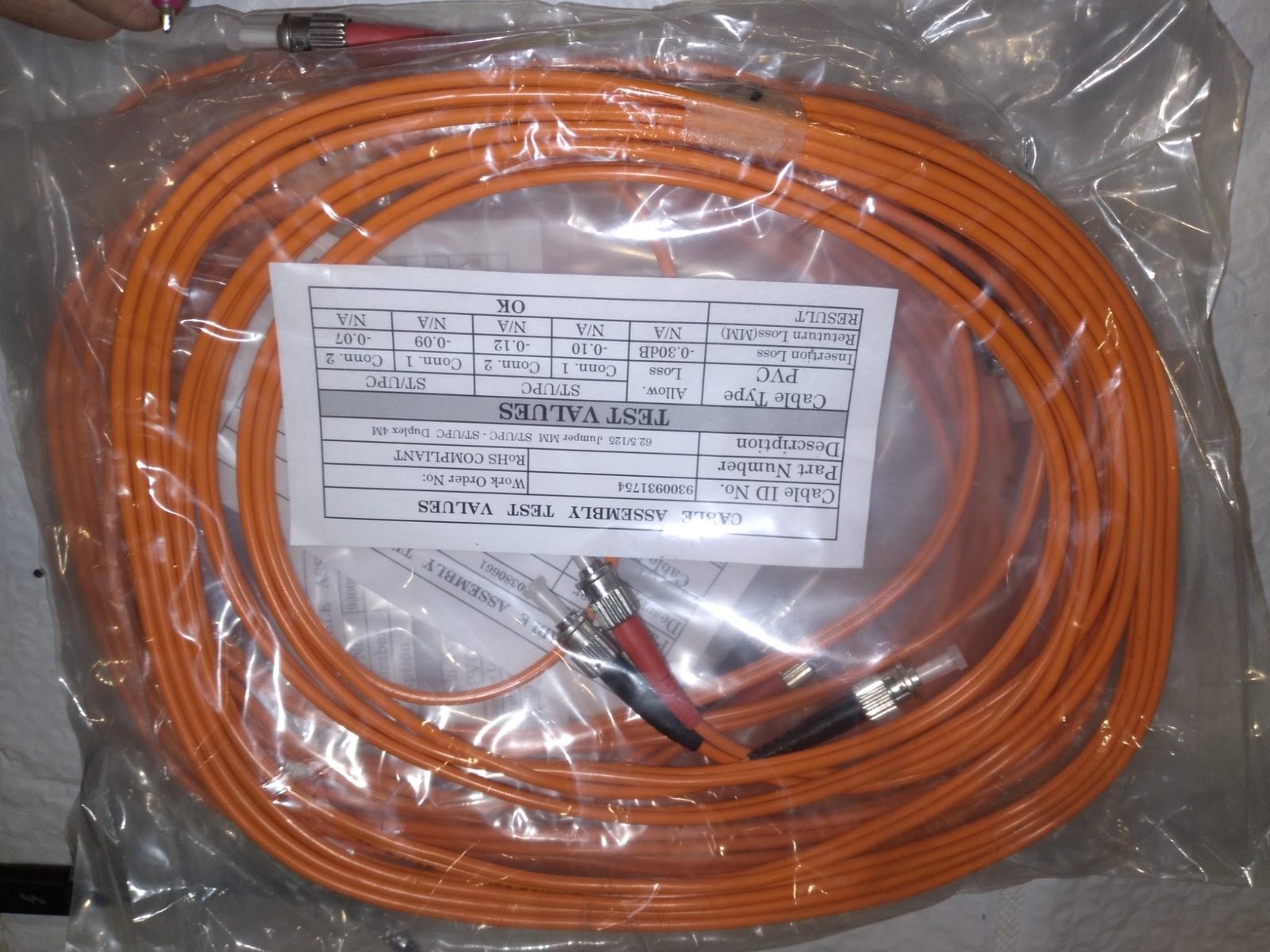 62.5/125 JUMPER MM ST/UPC DUPLEX 4P 9300931754