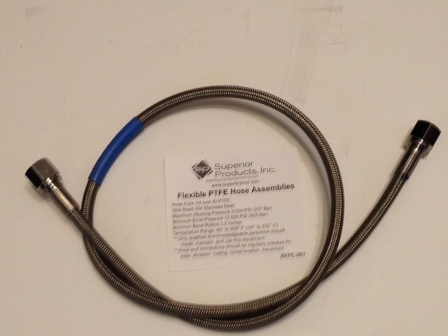 High Pressure Braided Stainless Hose 36″ / 3 ft – Cleaned for Oxygen (PTFE Hose)