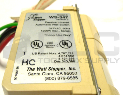 THE WATT STOPPER WS-347 PASSIVE INFRARED WALL SWITCH AUTOMATIC 347VAC 60HZ