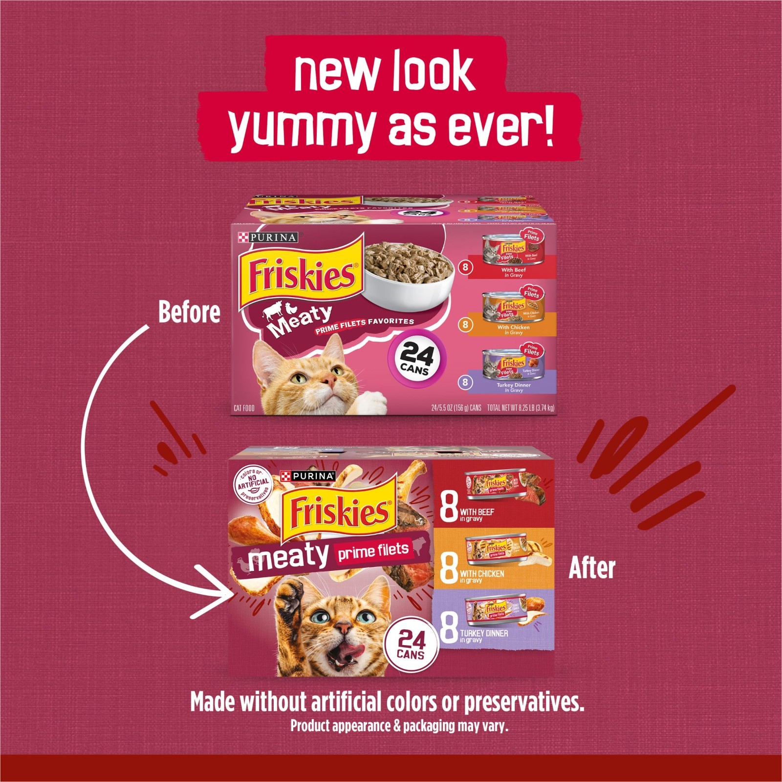 3 PACK Purina Friskies Gravy Wet Cat Food Variety Pack, Prime Filets Meaty,24ct