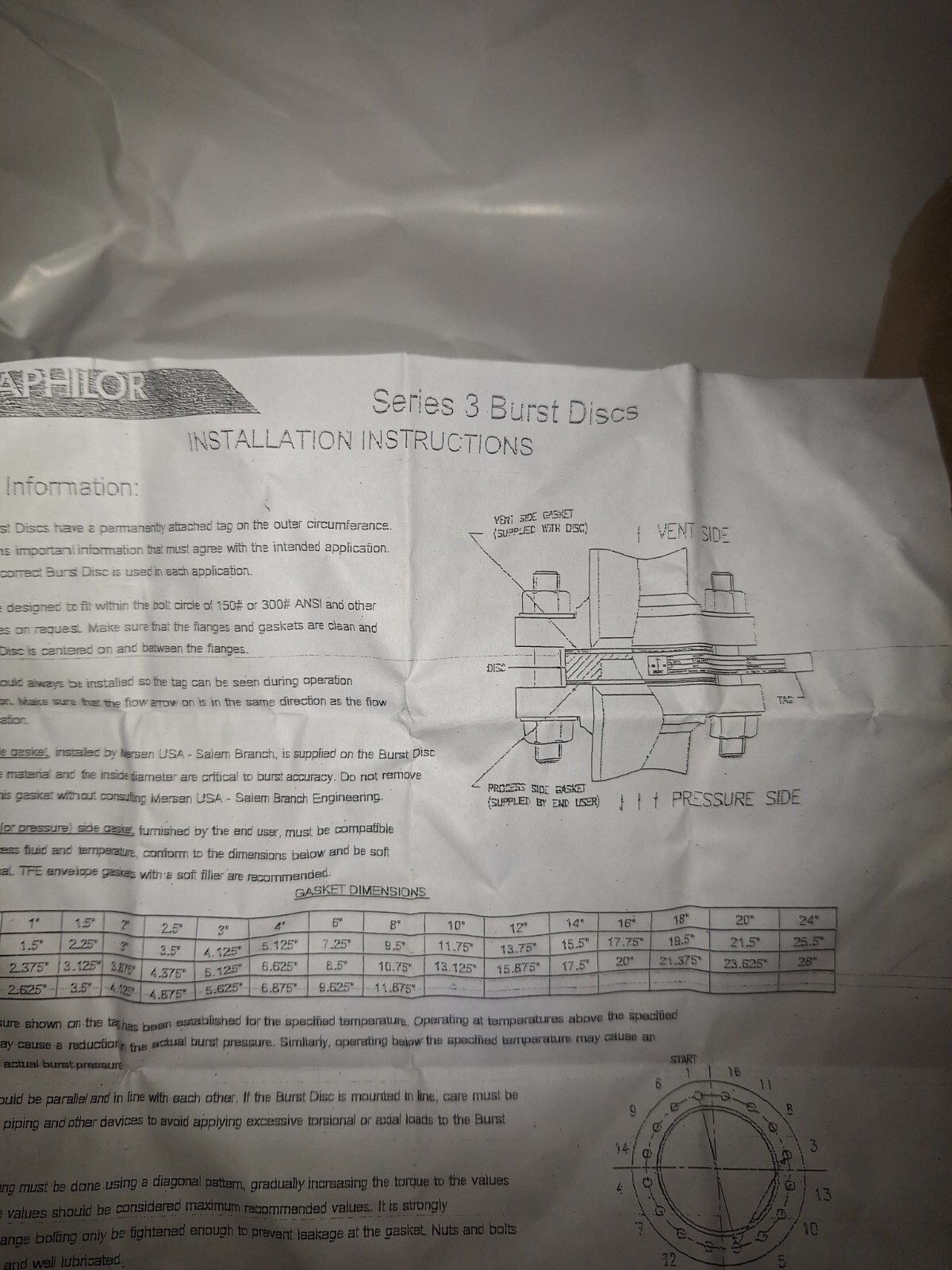 NEW MCMASTER CARR S3-02125M SER. 3, 2″ S 125 PSIG 25 FT LBS GRAPHILOR BURST DISC