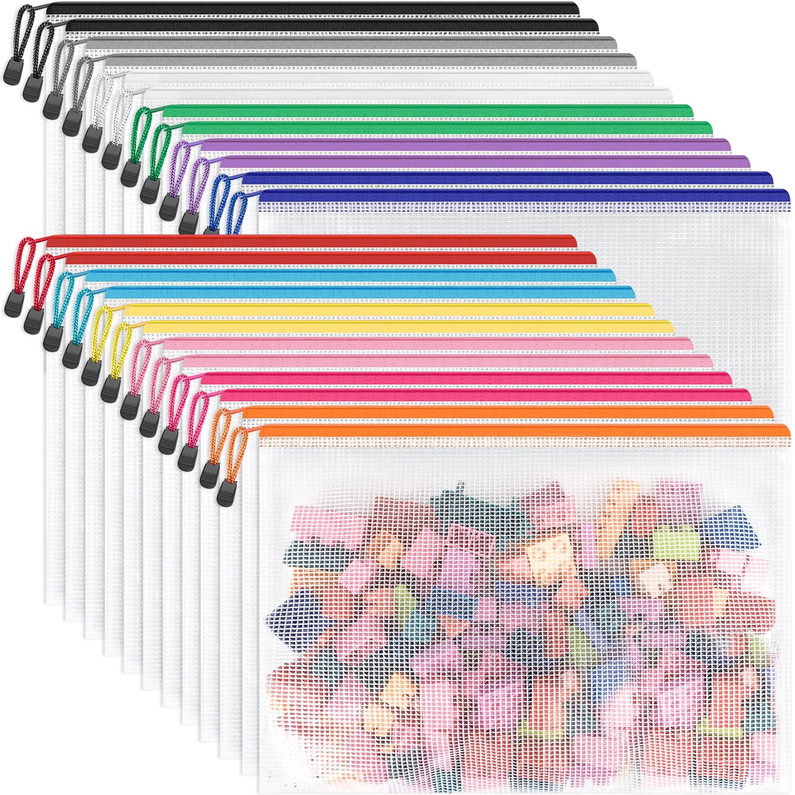 Umriox 24 Pack 12 Colors Zipper Pouches for A4 (13.0×9.0 in), 24p-12c
