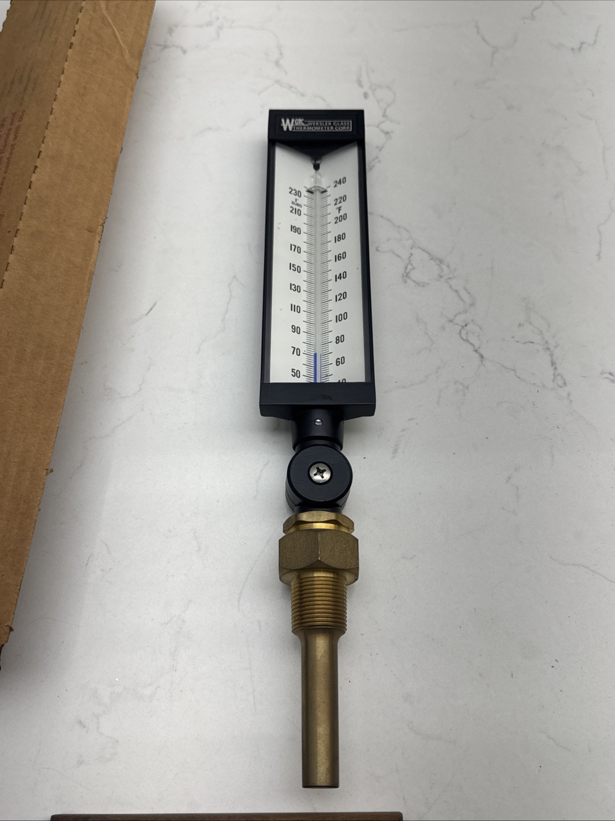 Weskler Glass Thermomoter 20/240 Deg F 7” Case 3.5” Stem W/ Well