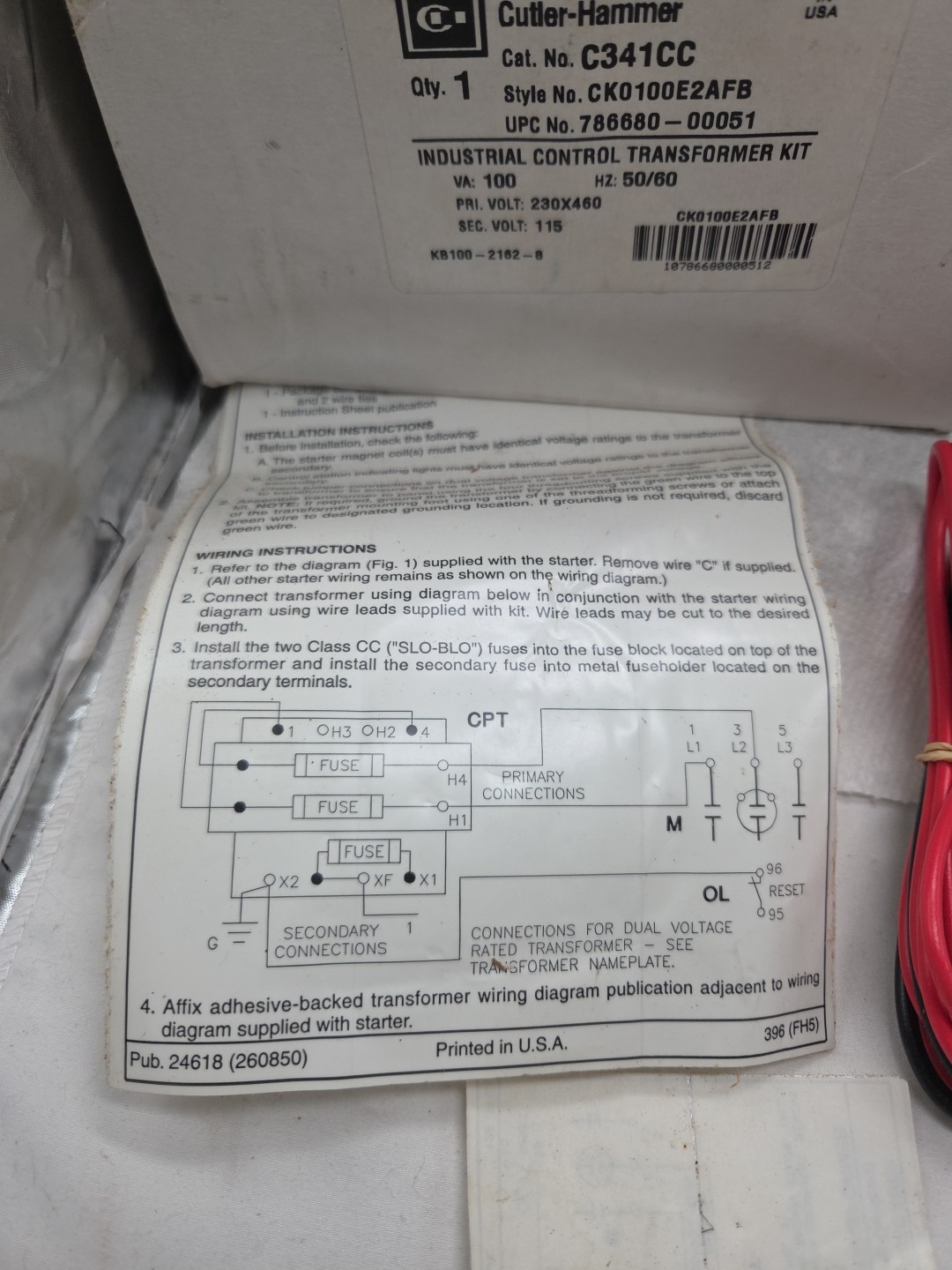 CUTLER-HAMMER C341CC CK0100E2AFB New Open Box Industrial Control Transformer Kit