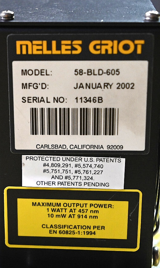 Melles Griot Model 58-BLD-605 DPSS Dual Beam Laser System >400 mW Pure SLM