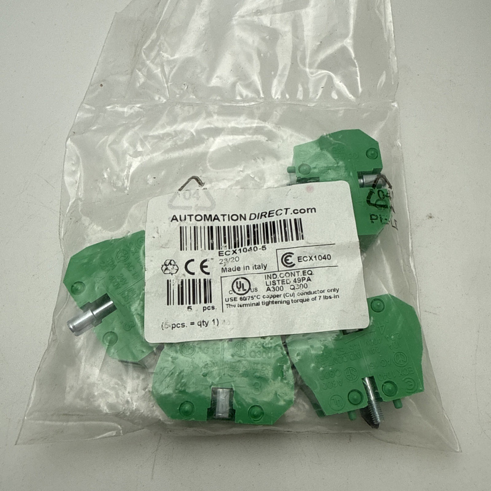 LOT OF 5 NEW NO BOX! AUTOMATIONDIRECT 1NO GREEN CONTACT BLOCKS ECX1040-5