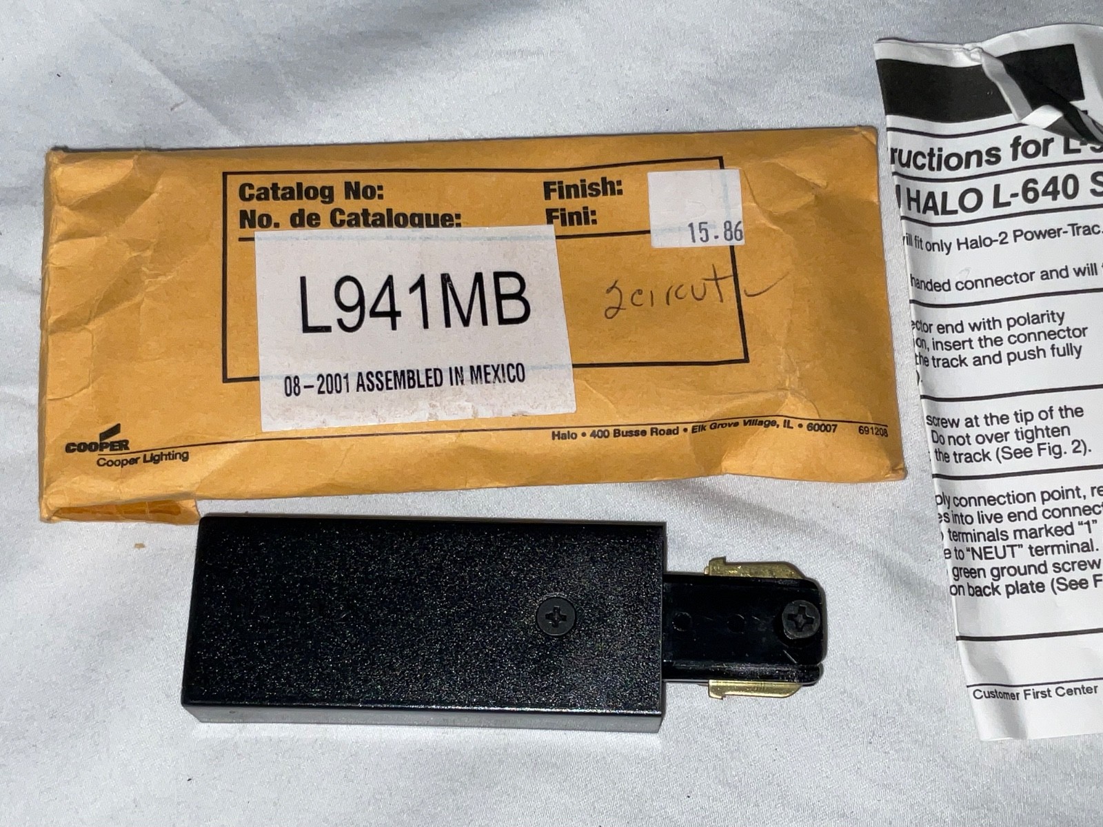 Halo L941MB Matte Black 2-Circuit Live End Connector For L640 +Miniature TRACK
