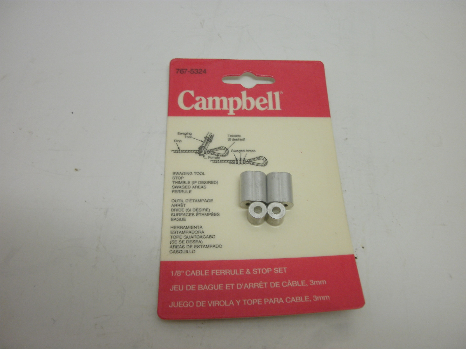 CAMPBELL 767-5324 1/8″ (3mm) CABLE FERRULE & STOP SET NEW IN PKG.