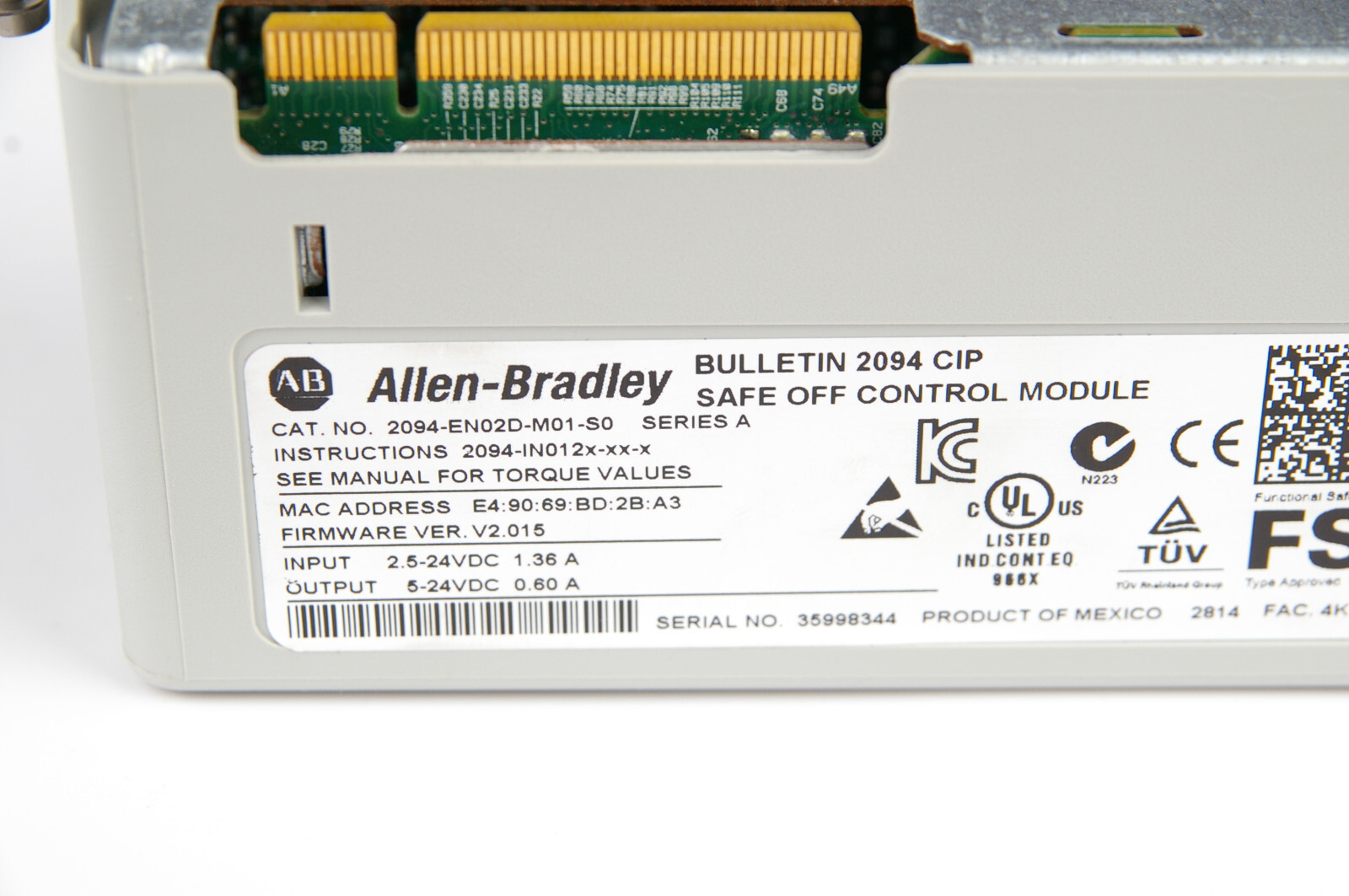 Allen Bradley 2094-EN02D-M01-S0 Kinetix 6500 Safe Off Control Module