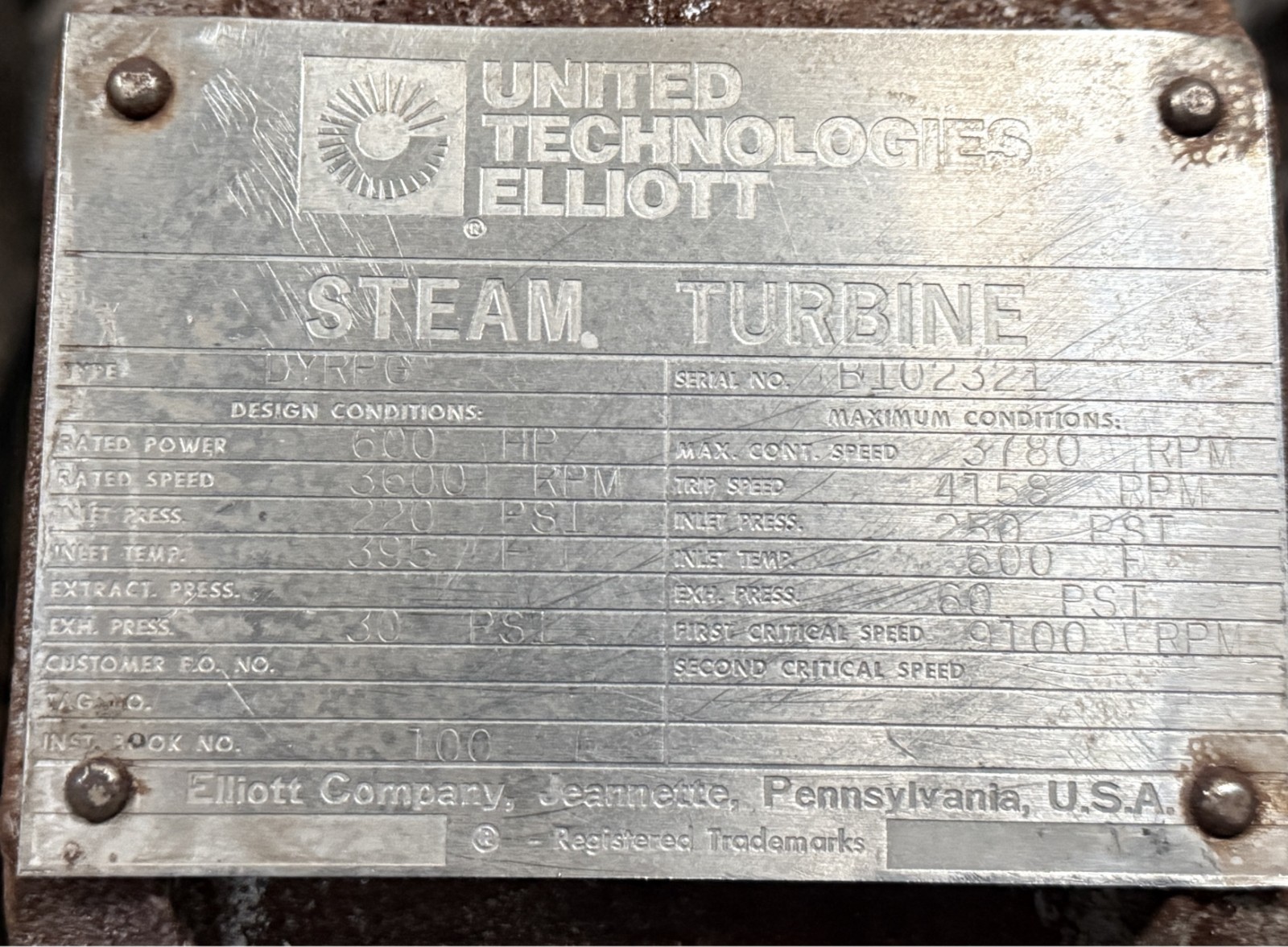 350 KW Steam Turbine Generator set 480 v 3 phase 60 hz Elliott DYRPG