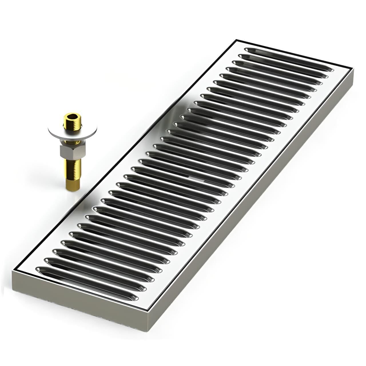 5″ x 16″ Premium Brushed Stainless Steel Flush Mount Drip Tray with Drain Tube