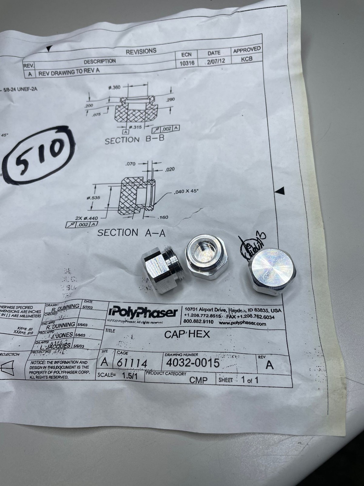 POLY PHASER 4032-0015 HEX CAP