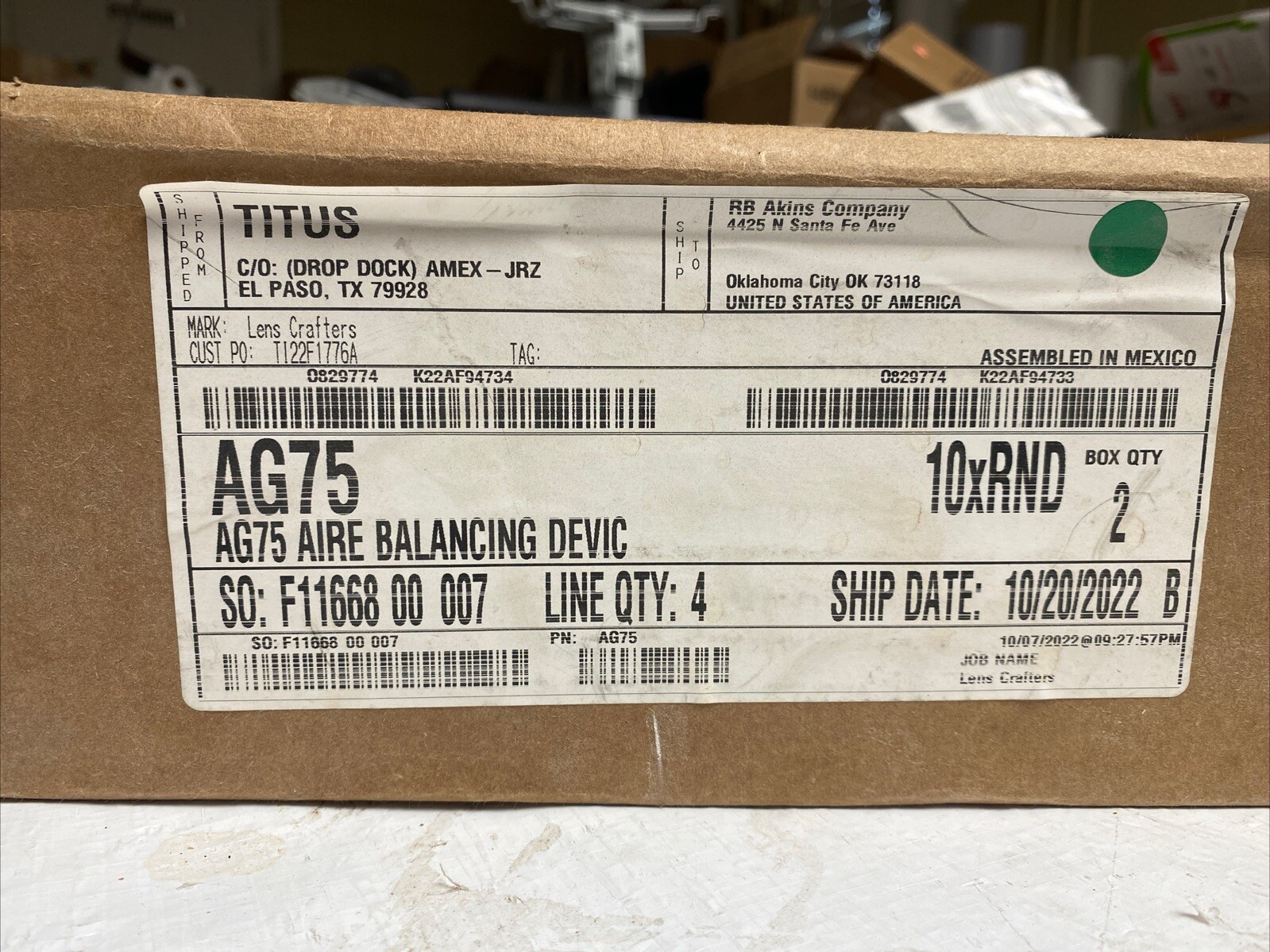 2 Pack Titus AG75 Steel Opposed Blade Damper 10” Diameter Round Air Balancing
