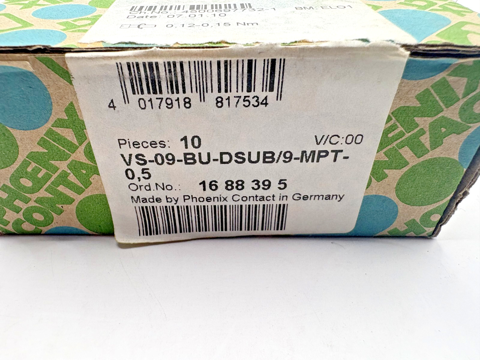 Lot of 10 Phoenix Contact VS-09-BU-DSUB/9-MPT-0,5 Connector