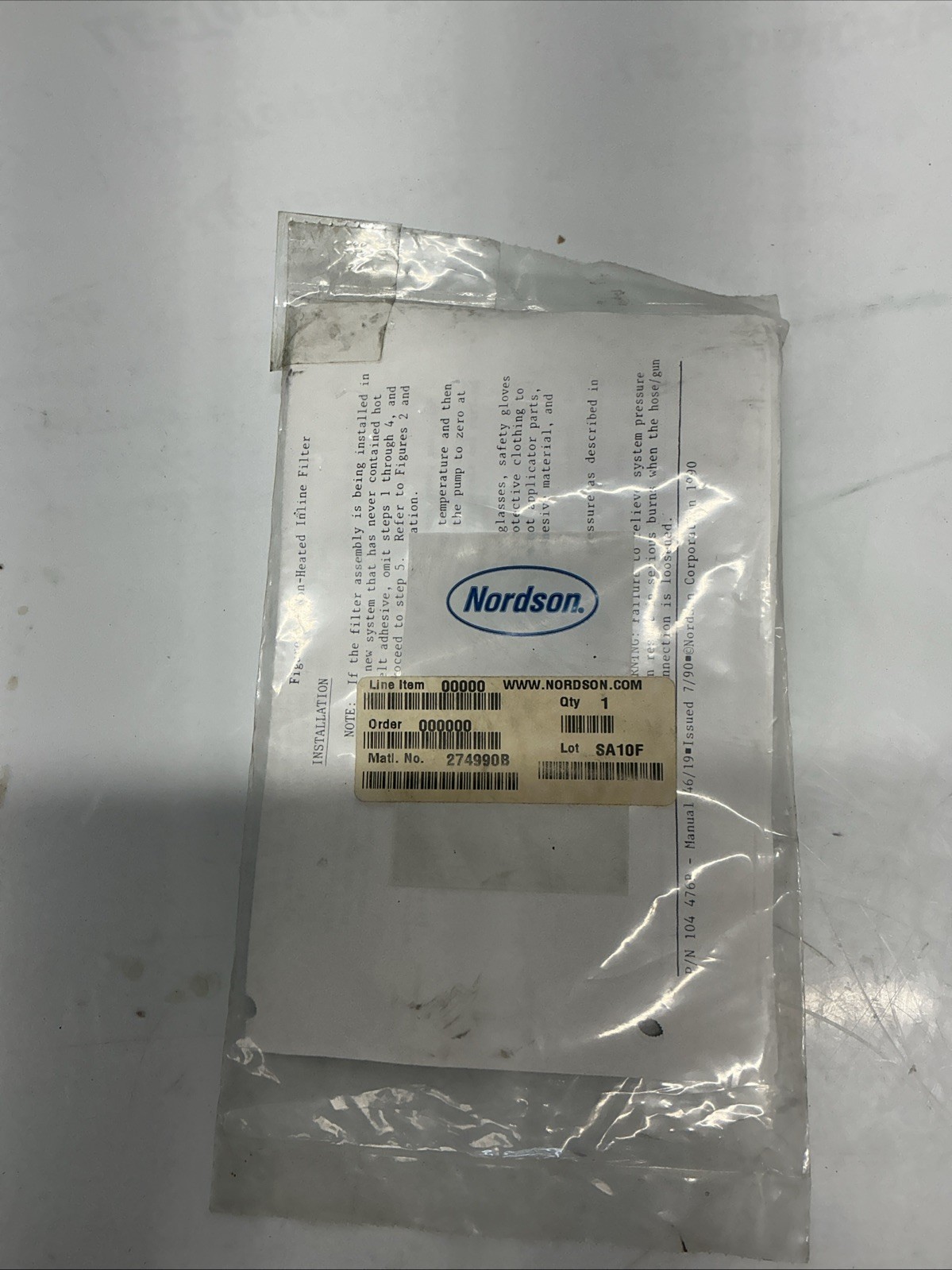 Nordson Non-Heated Inline Filters 104 476B Y-749