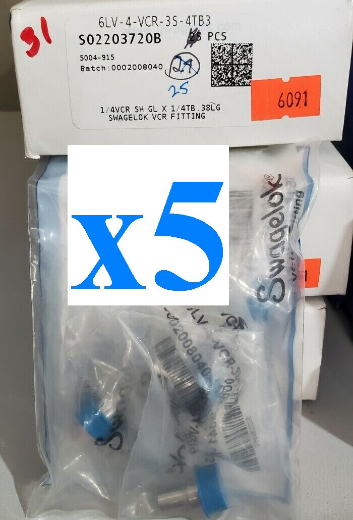 x5 NEW Swagelok 6LV-4-VCR-3S-4TB3 1/4IN VCR x 1/4 x 0.035 IN Tube Butt Weld 5pc