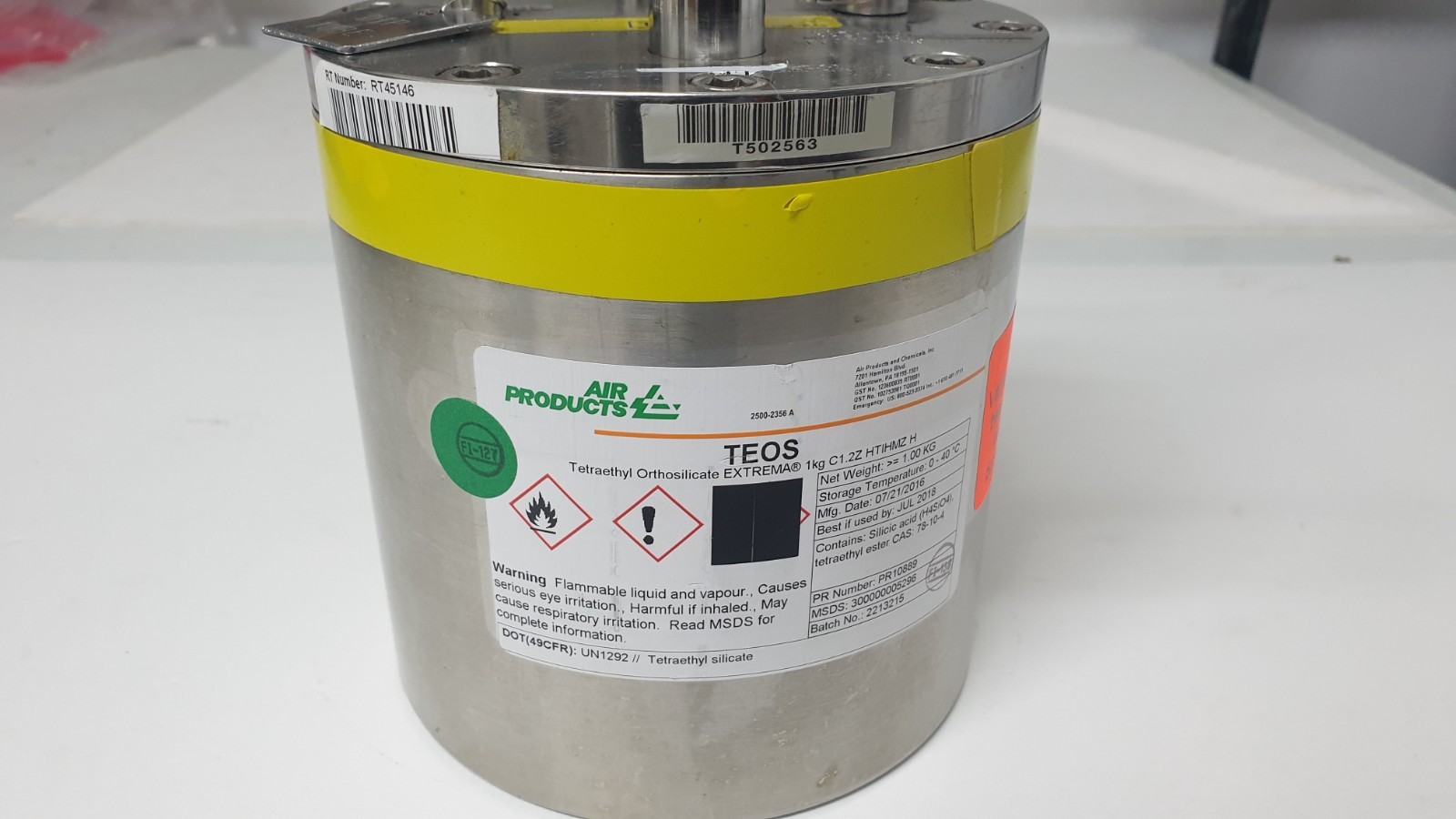 TEOS Cylinder – Schumacher BK1200SSU – Air Products / Versum – P/N: 2500-2356