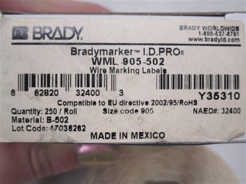 BRADY BRADYMARKER I.D. PRO WML 905 502 35310 CABLE/WIRE MARKING LABELS 250 ROLL