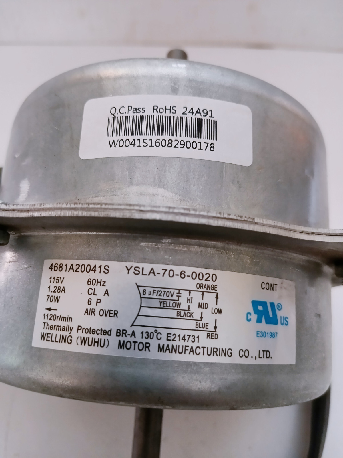welling 115v 1.28a 70w 60hz 1120/min fan motor 4681a20041s YSLA-70-6-0020 WUHU