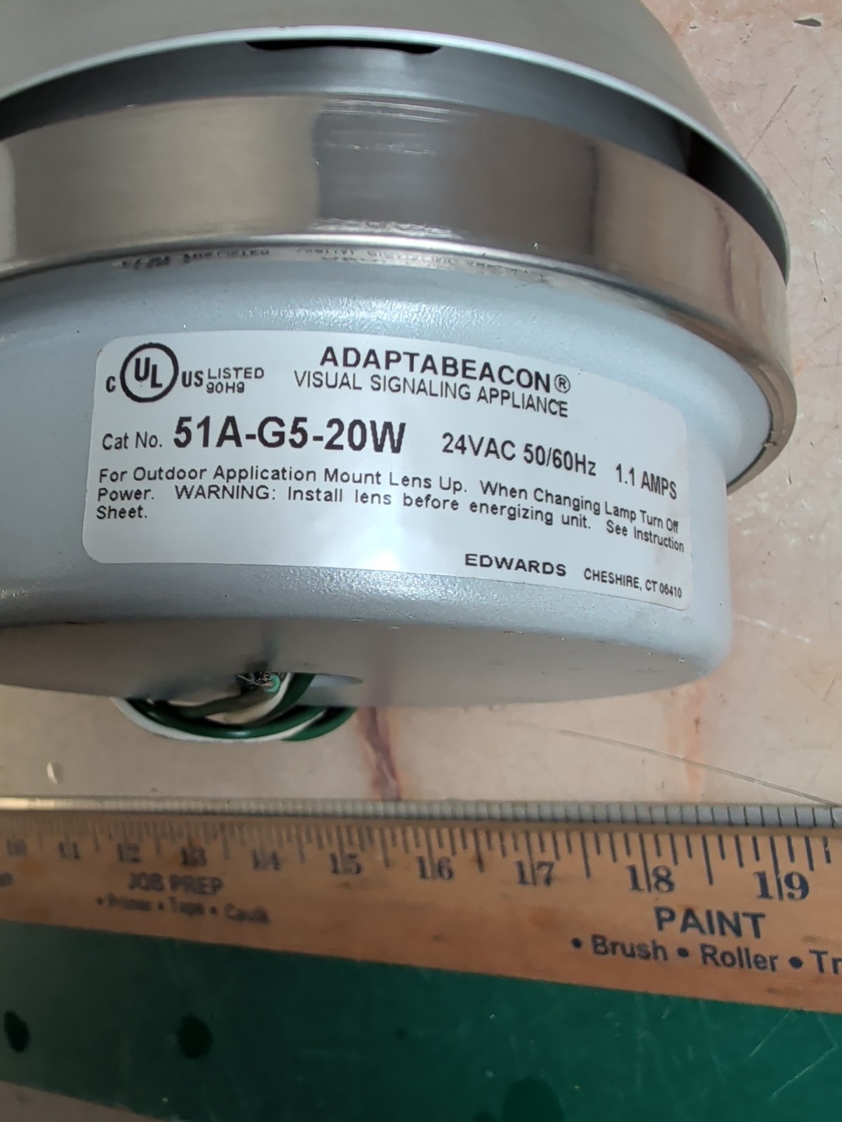 EDWARDS ADAPTABEACON 51A-G5-20W AMBER 24V AC FLASHING BEACON W/BASE MOUNTED HORN