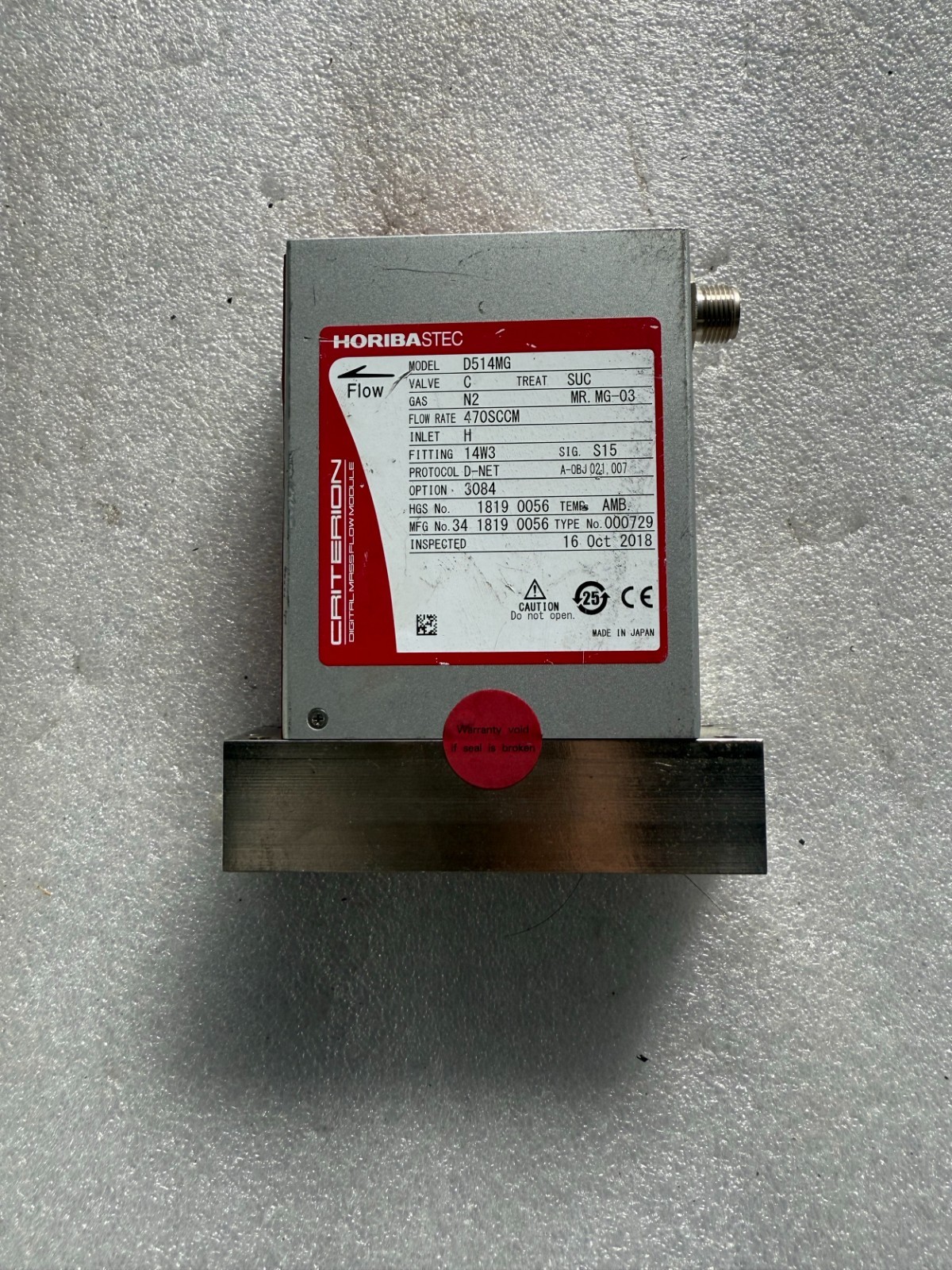 HORIBA STEC D514MG Mass Flow Controller, N2,470SCCM