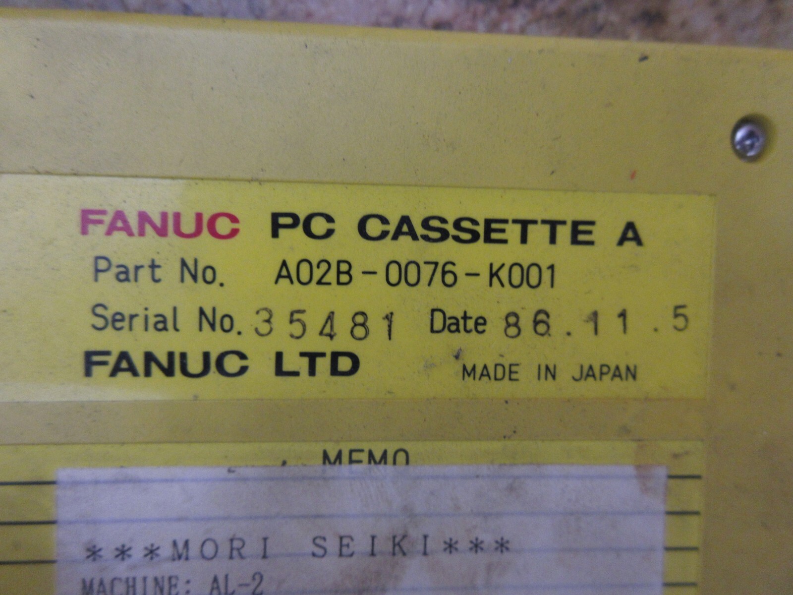 MORI SEIKI AL-2 CNC LATHE AL2/10TC02 OGAKI FANUC PC CASSETTE A A02B-0076-K001