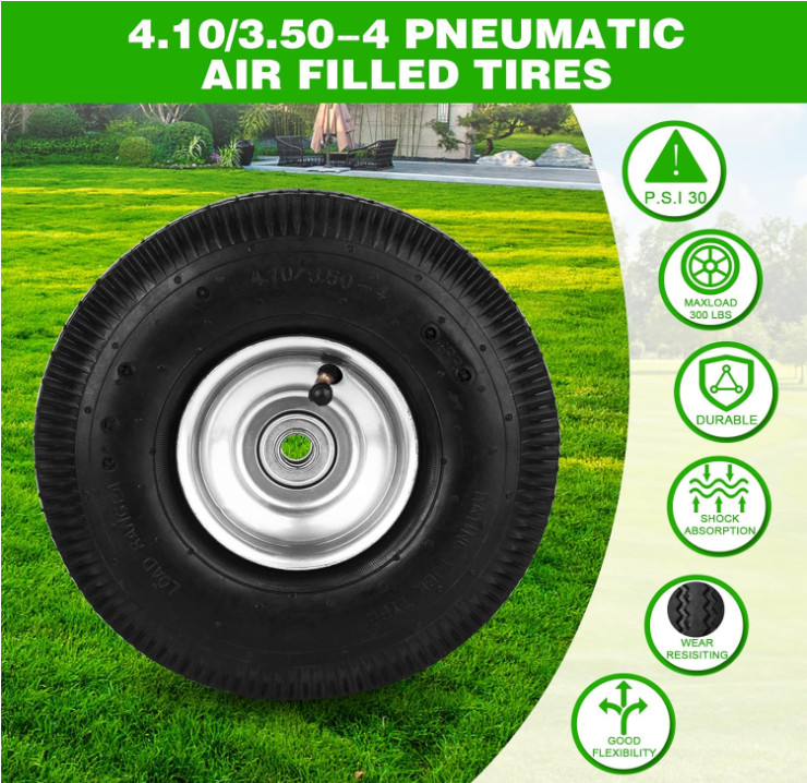 Hand Truck Replacement Tires 4.10/3.50-4 Heavy Duty Pneumatic Wheels 10 Inches
