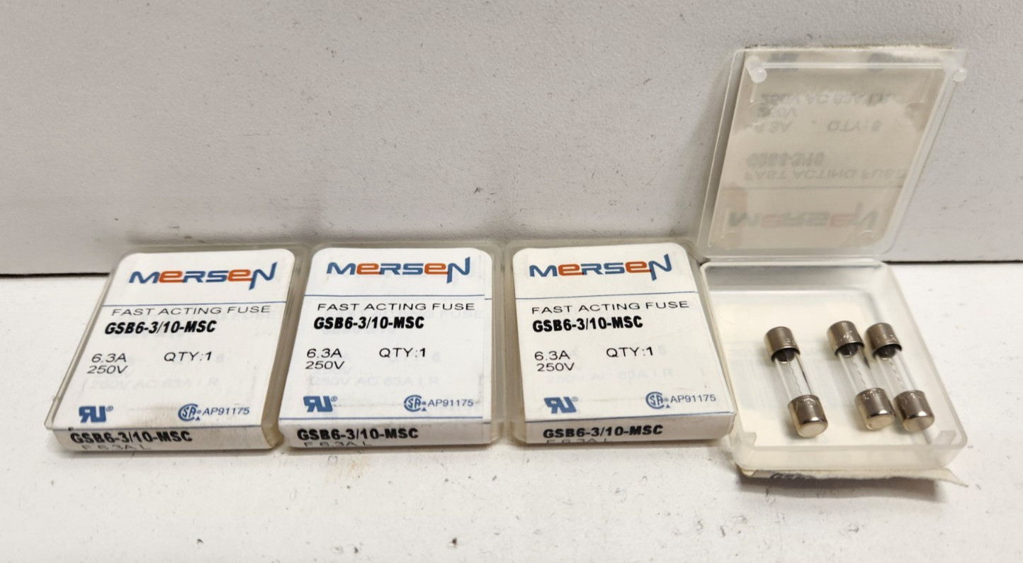 LOT OF 18 NEW IN BOX! MERSEN 6.3A 250V FUSES GSB6-3/10-MSC