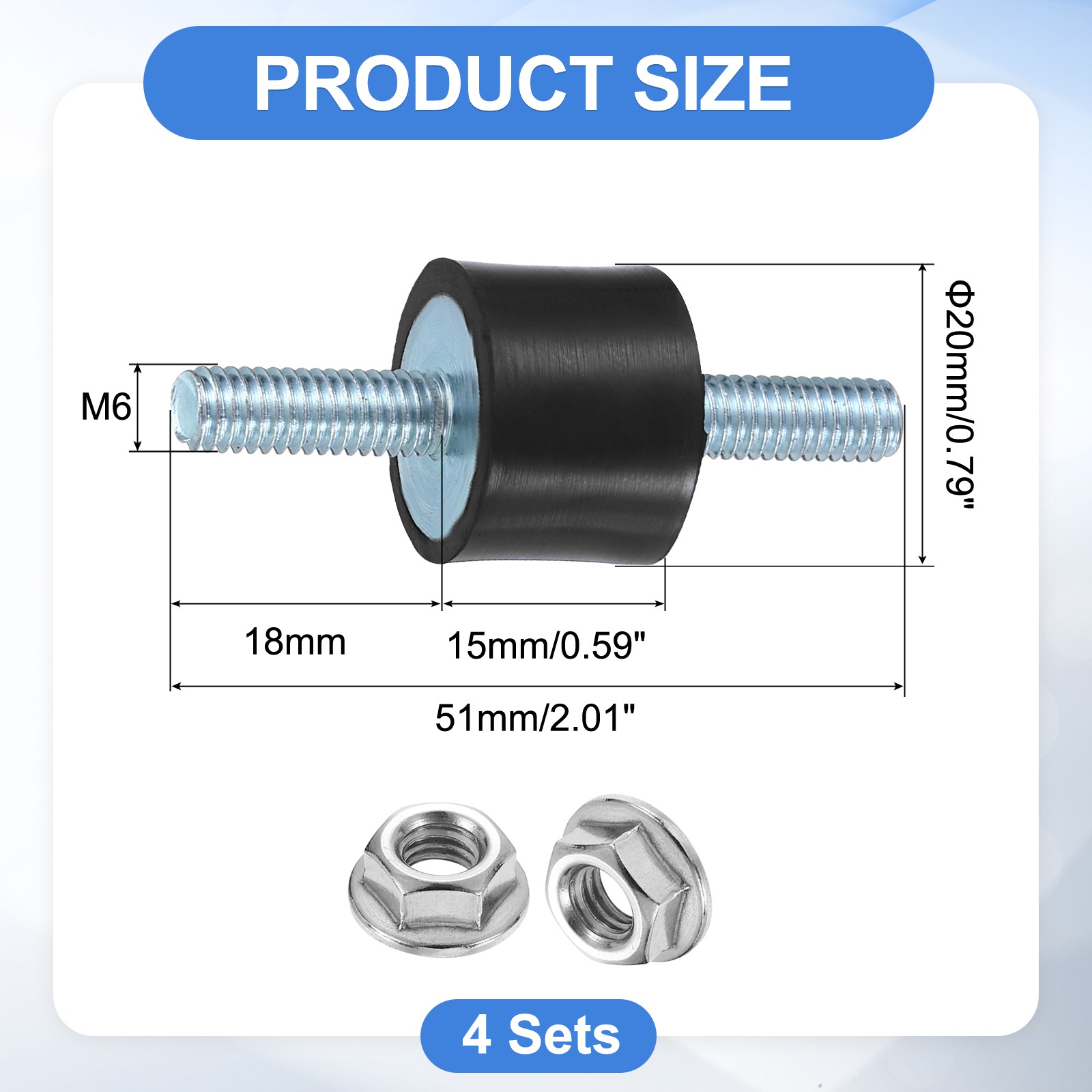 4Pcs M6 x 18mm Rubber Mounts, 20 x 15mm Rubber Vibration Isolator with Nuts