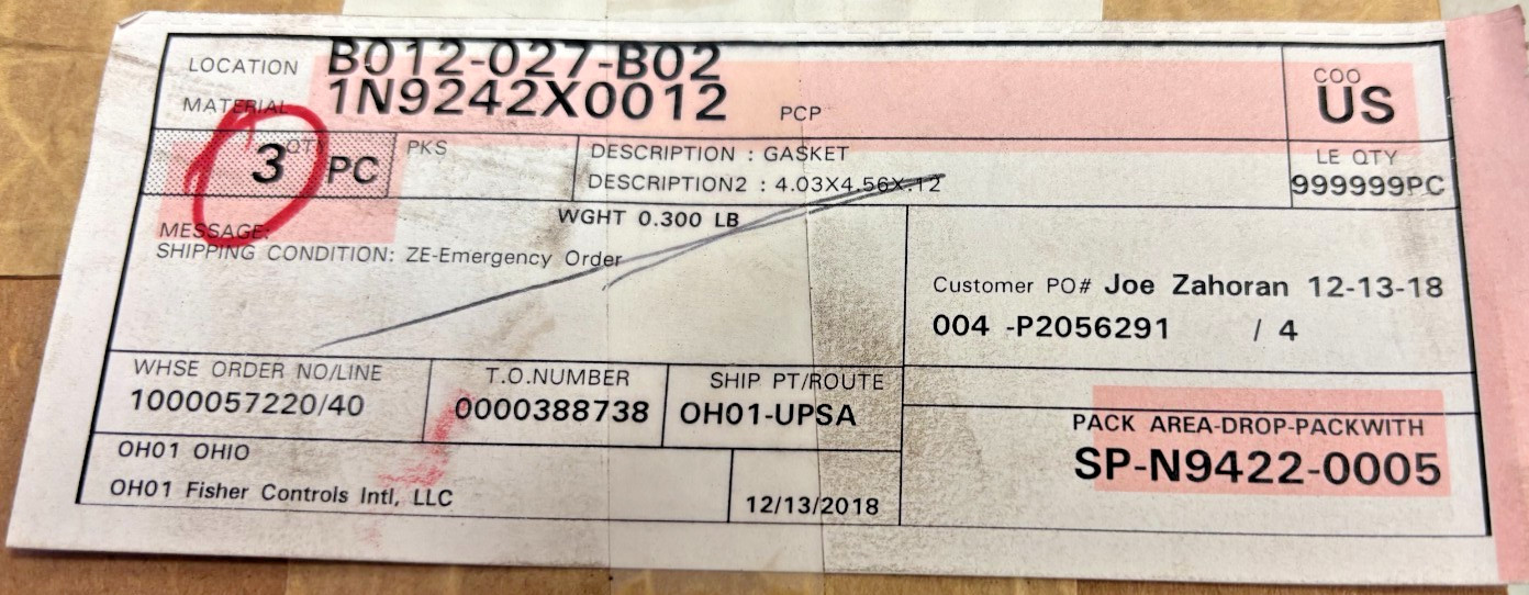 Emerson Fisher 1N9243X0012 Spiral Wound Gasket–Industrial Valve/OEM Replacement