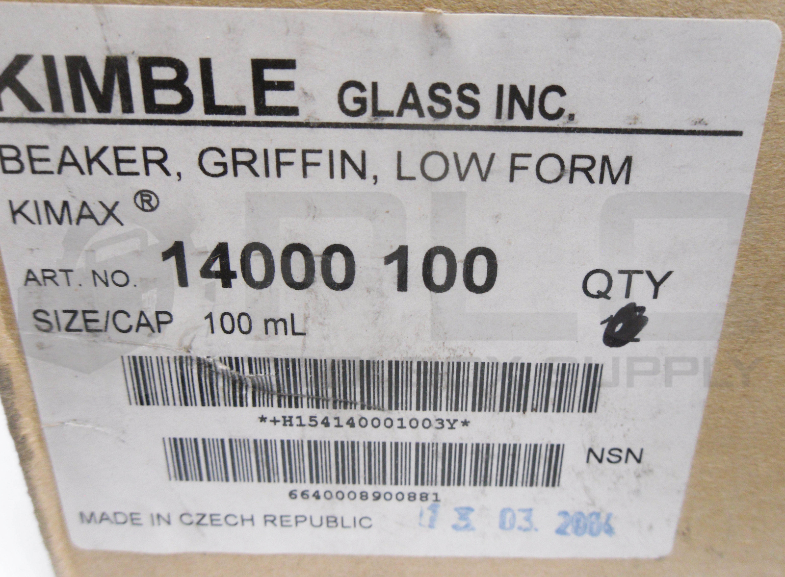 NEW BOX OF 7 KIMBLE GLASS 14000 LOW FORM GRIFFIN BEAKERS 100ML 14000 100