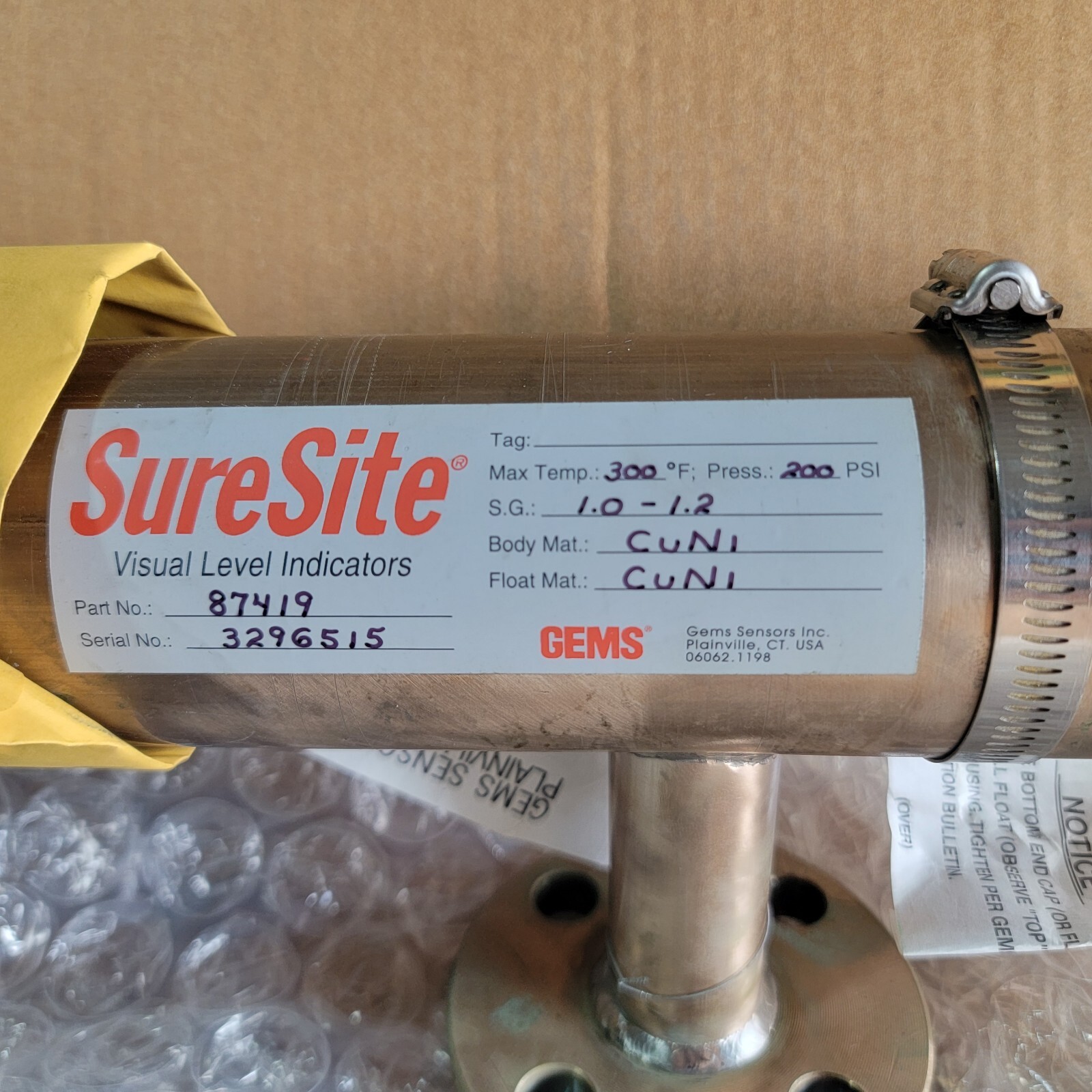 NEW GEMS SURESITE ALLOY VISUAL WATER LEVEL INDICATORS PN# 87419 300 F 200 PSI