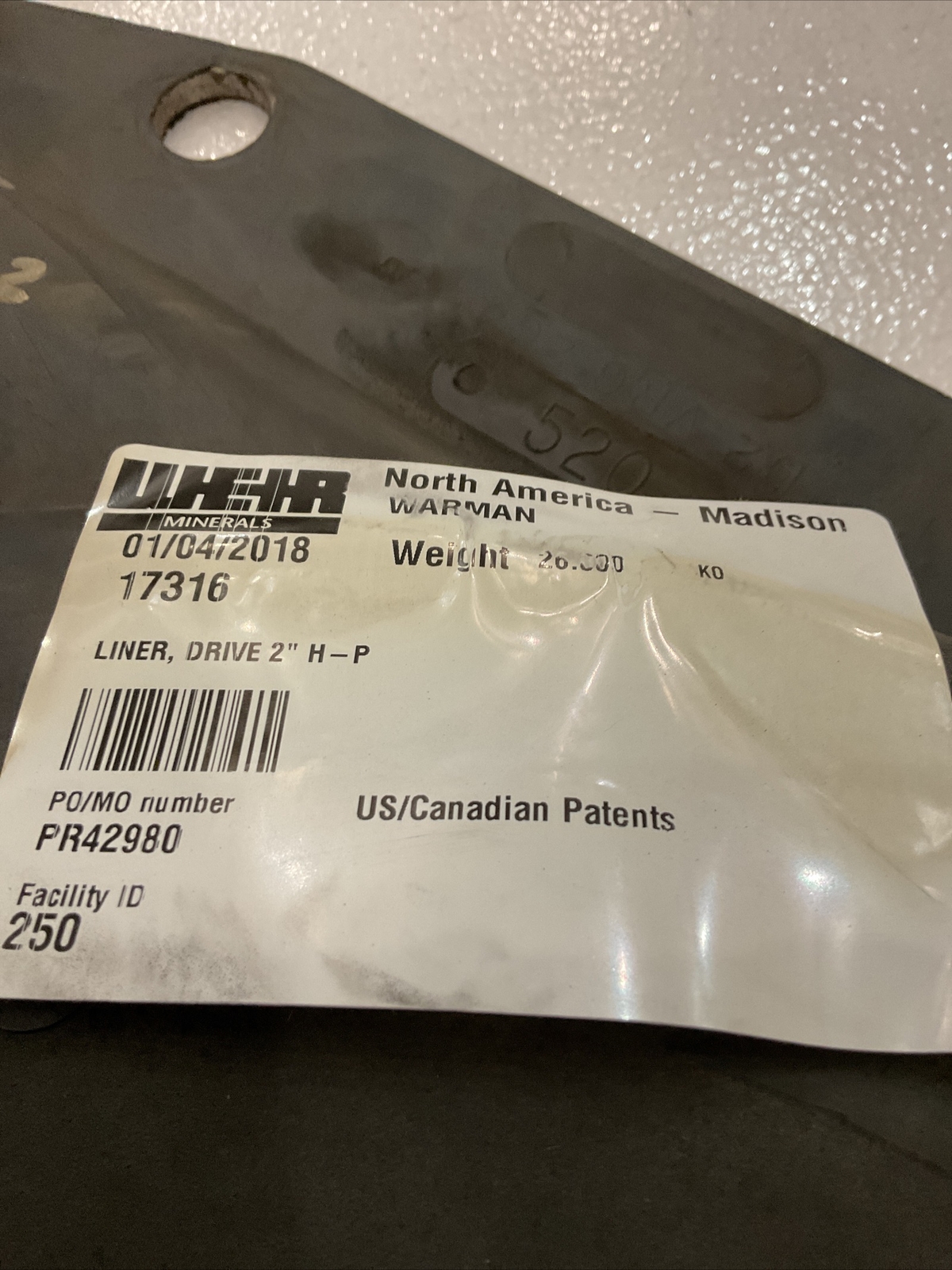 Weir Madison Warman Galigher Suction Liner Suction 17316 2″ H-P Suction 3-1/2”
