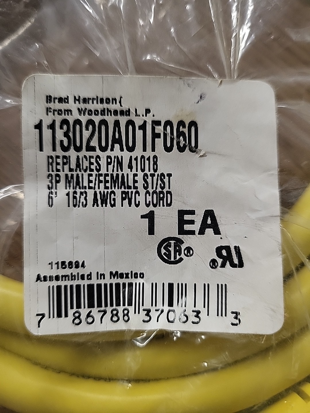 Brad Harrison 113020A01F060 Replaces P/N 41018 3 Pins Male/Female Straight, 6′