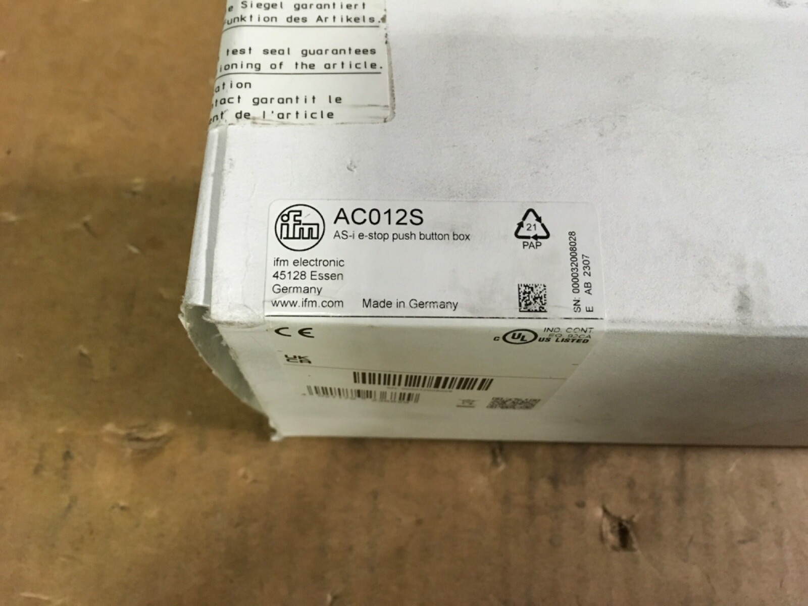 IFM electronic AS-I e stop push button box, AC012S, KP-634