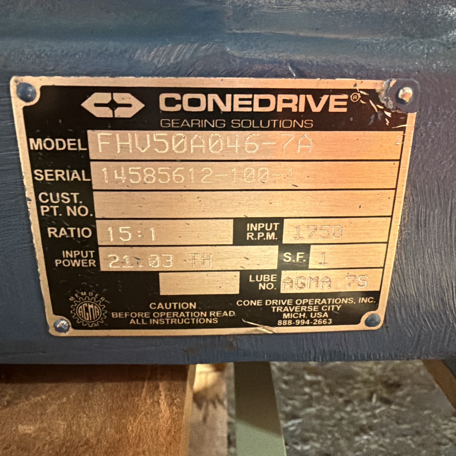 Cone Drive FHV50A054-7A double-enveloping worm gear speed reducer Nos Surplus
