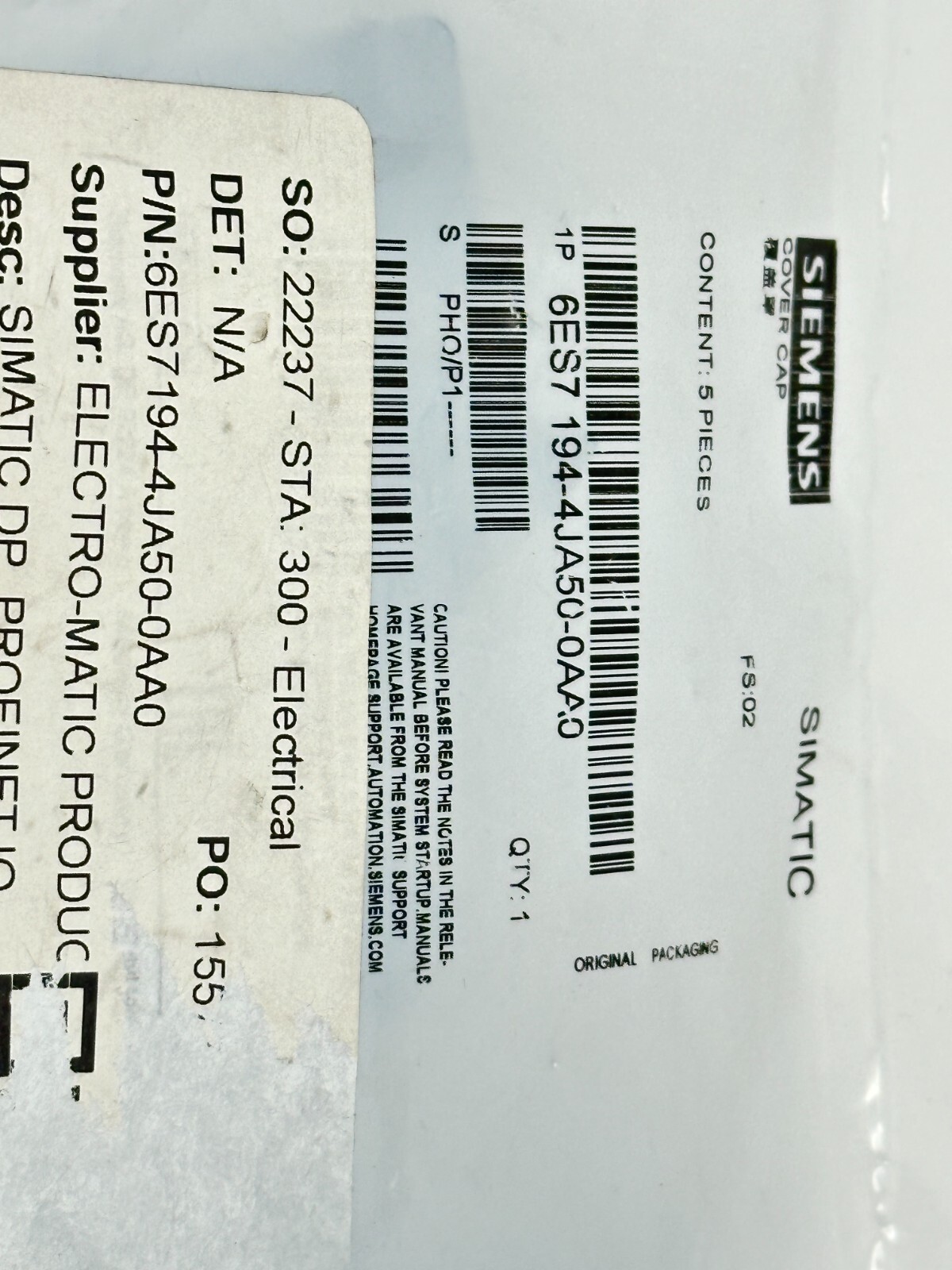 Siemens 6ES7-194-4JA50-0AA0 Profinet IO Cover Caps BAG OF 5