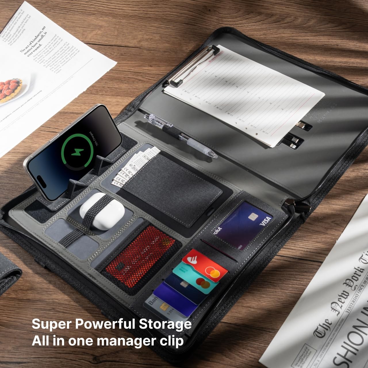 CARDSILK, Zipper Padfolio, Portfolio Binder Organizer with 8000mAh Power Bank, P